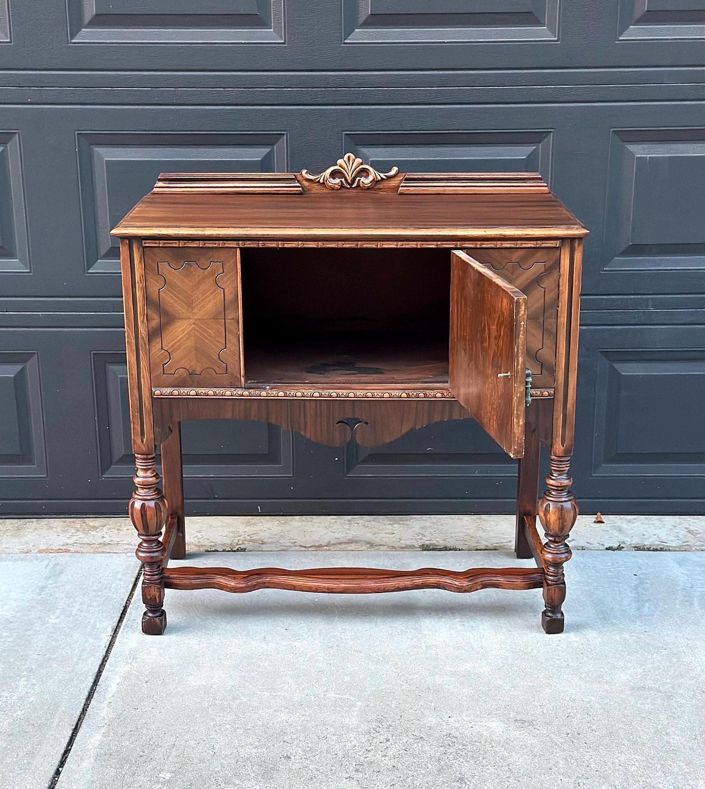 Antique Early 1900's Turned Leg Walnut Accent Cabinet with Raised Gallery