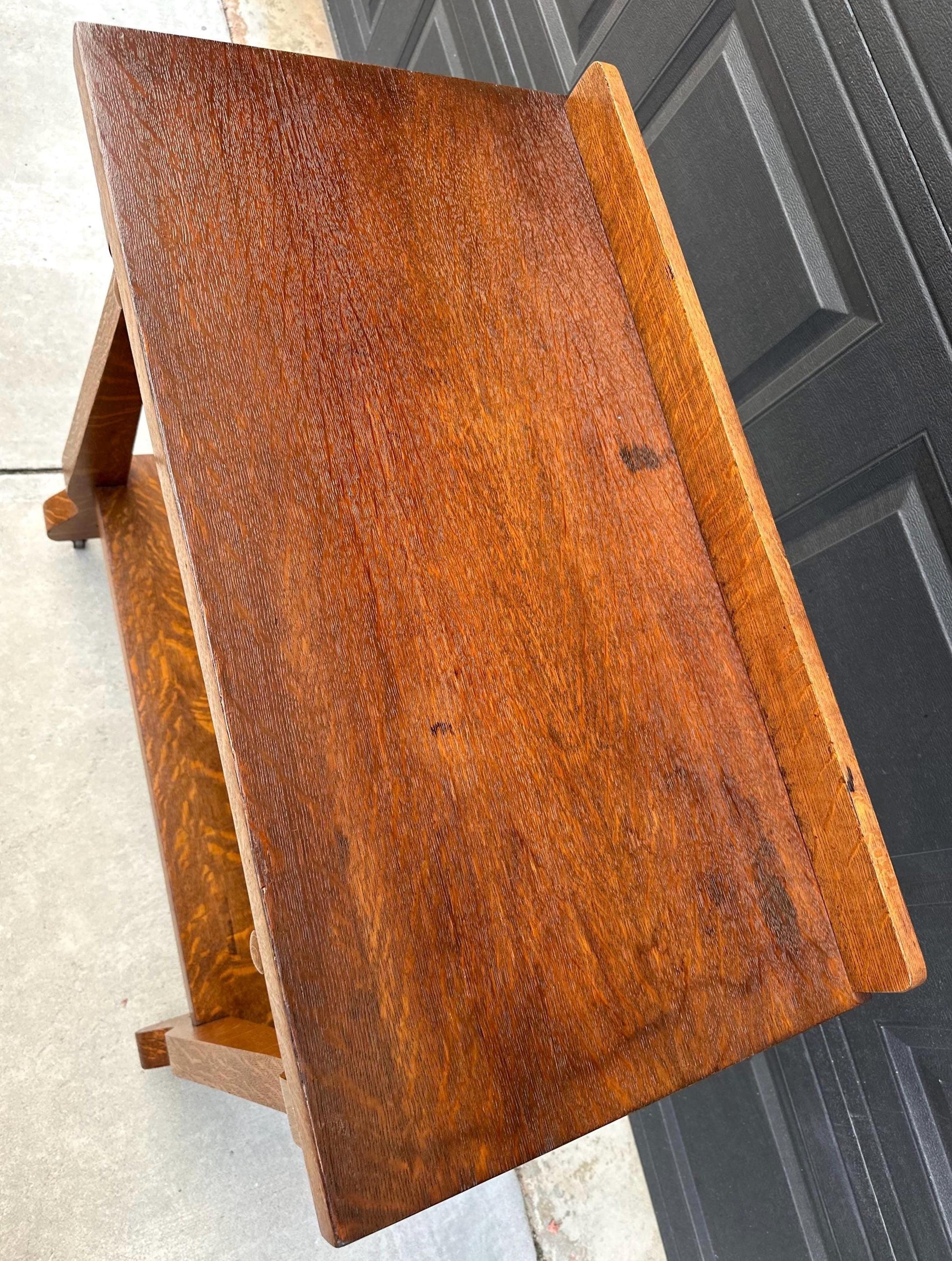 Antique Early 1900's Tiger Oak Wood Server Accent Table on Casters