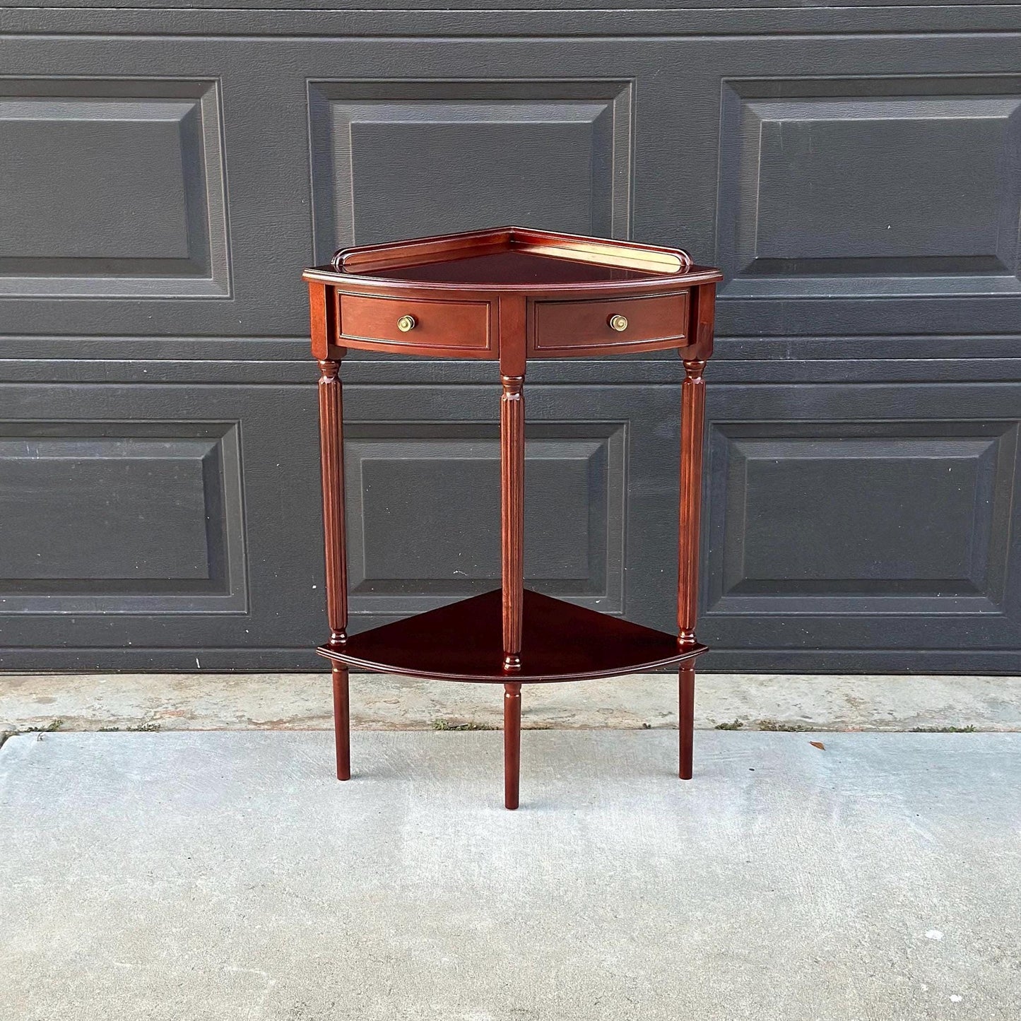 Vintage Federal Mahogany Accent Shelf Wood Corner Table