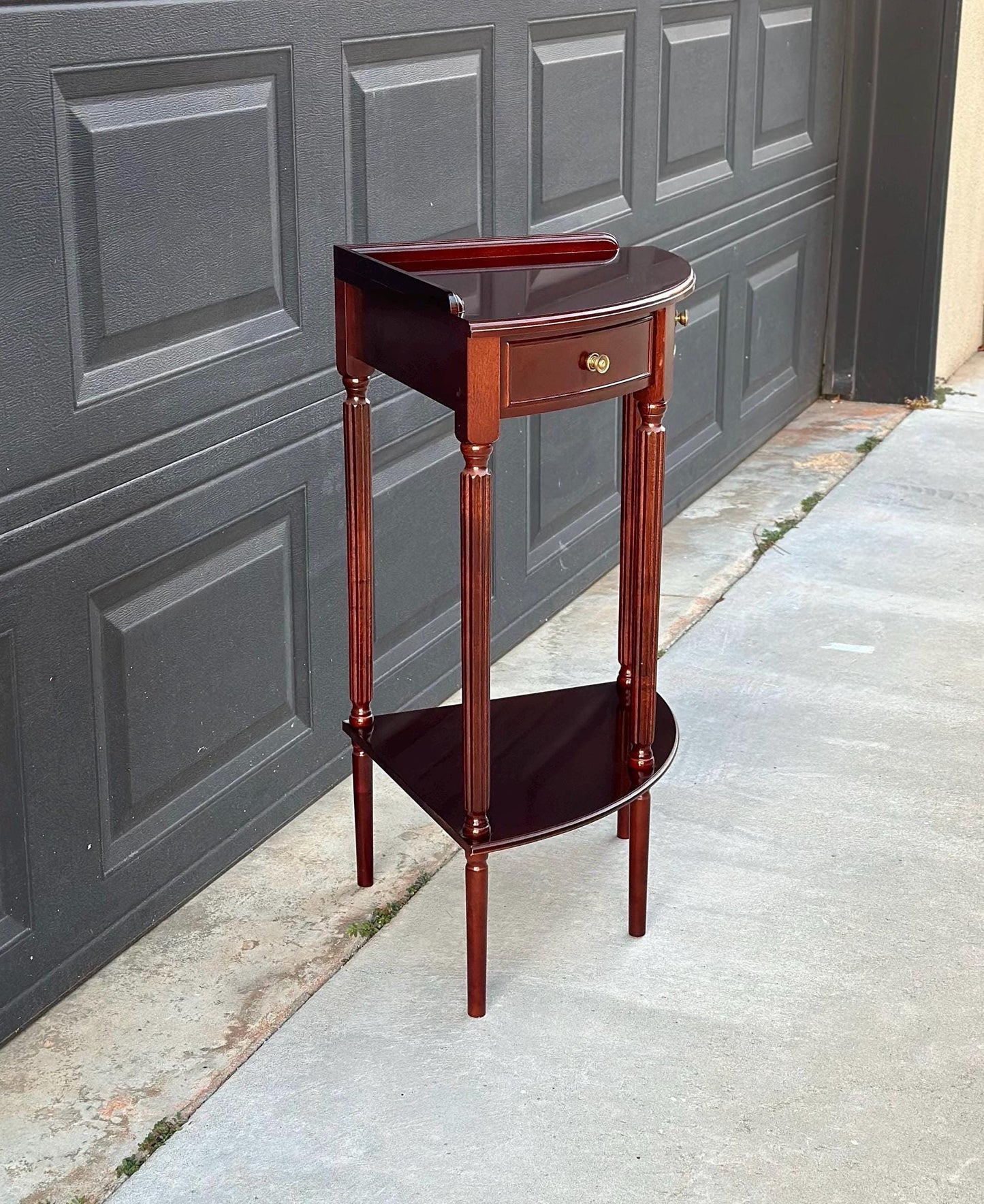 Vintage Federal Mahogany Accent Shelf Wood Corner Table