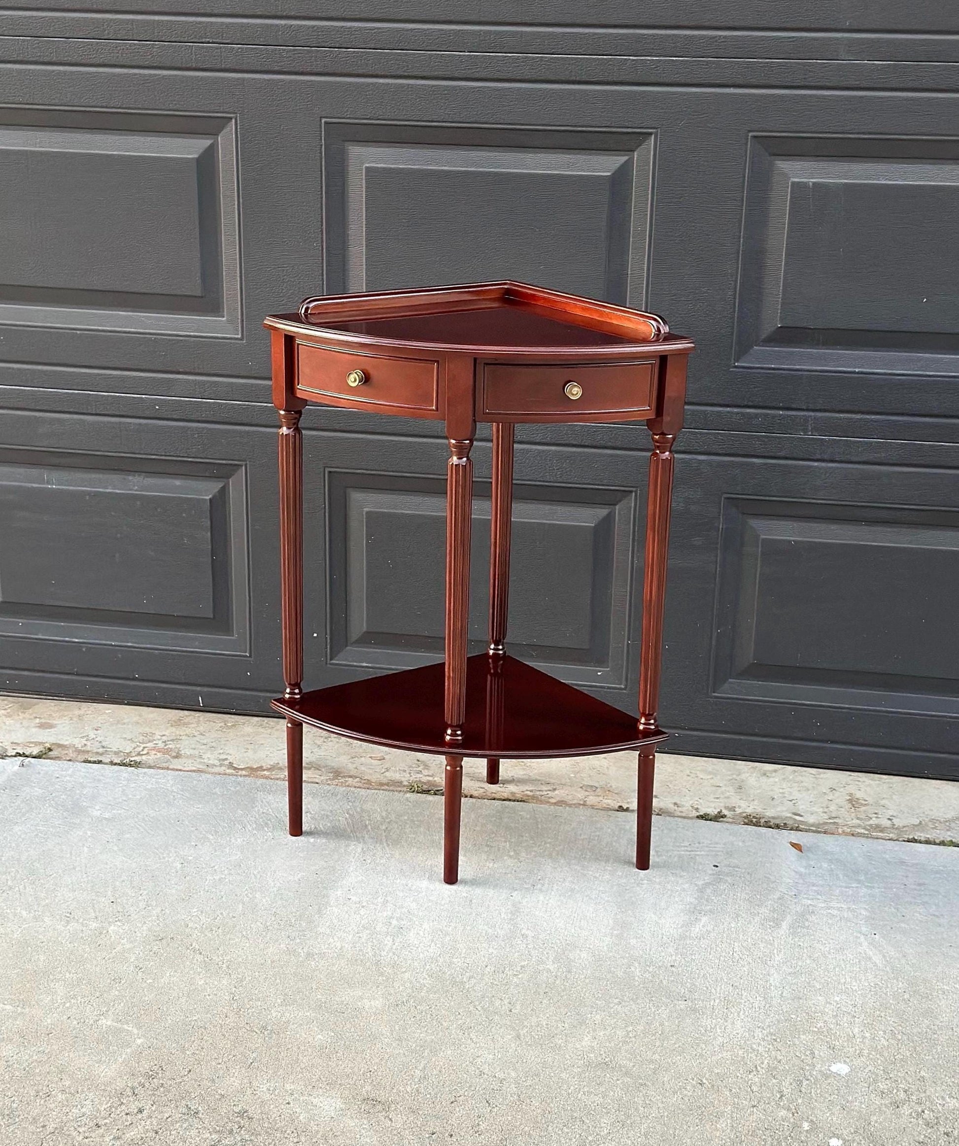 Vintage Federal Mahogany Accent Shelf Wood Corner Table