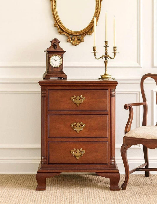 Vintage Mid 1900's Solid Wood Three Drawer Narrow Mahogany Nightstand