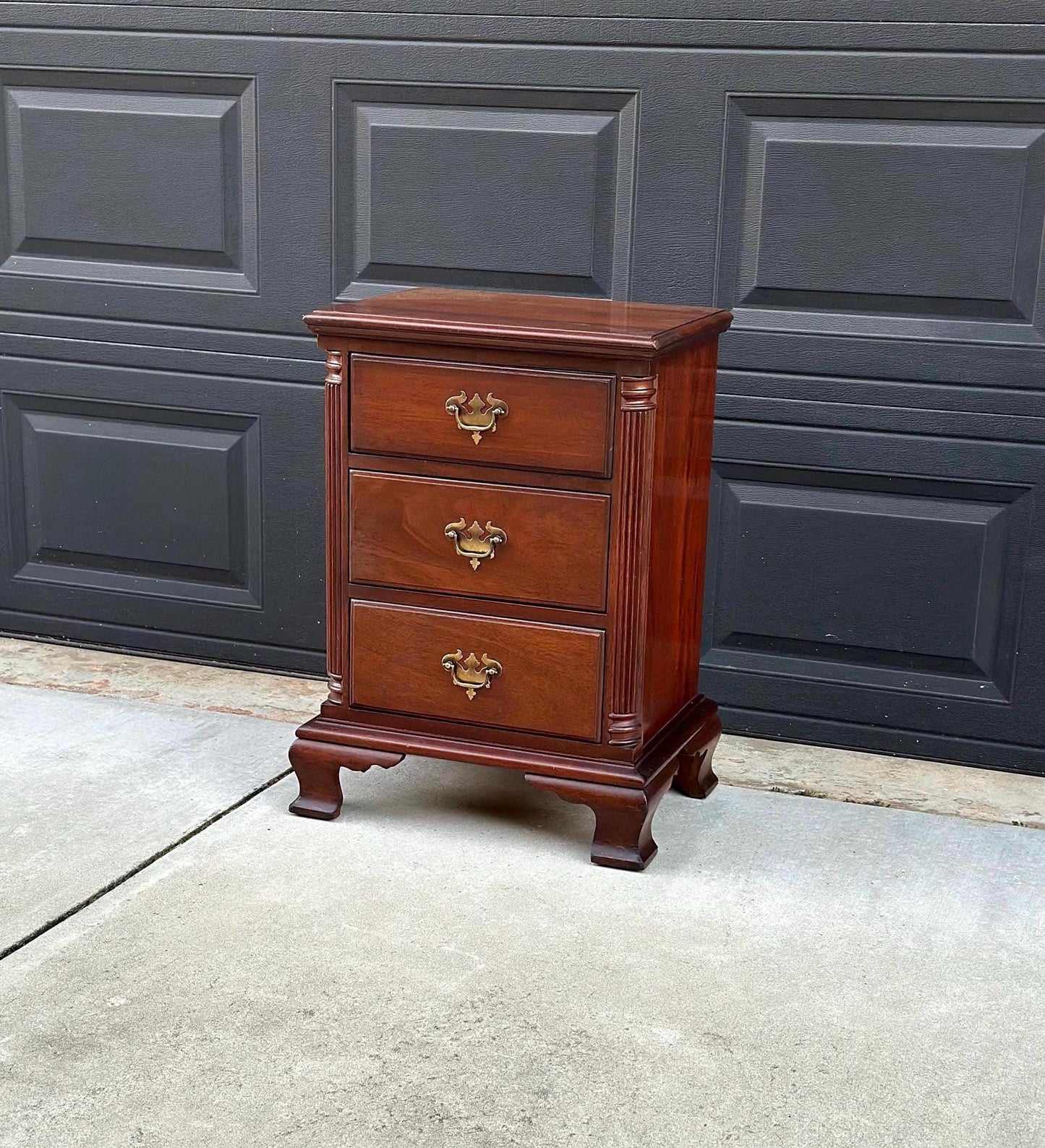 Vintage Mid 1900's Solid Wood Three Drawer Narrow Mahogany Nightstand