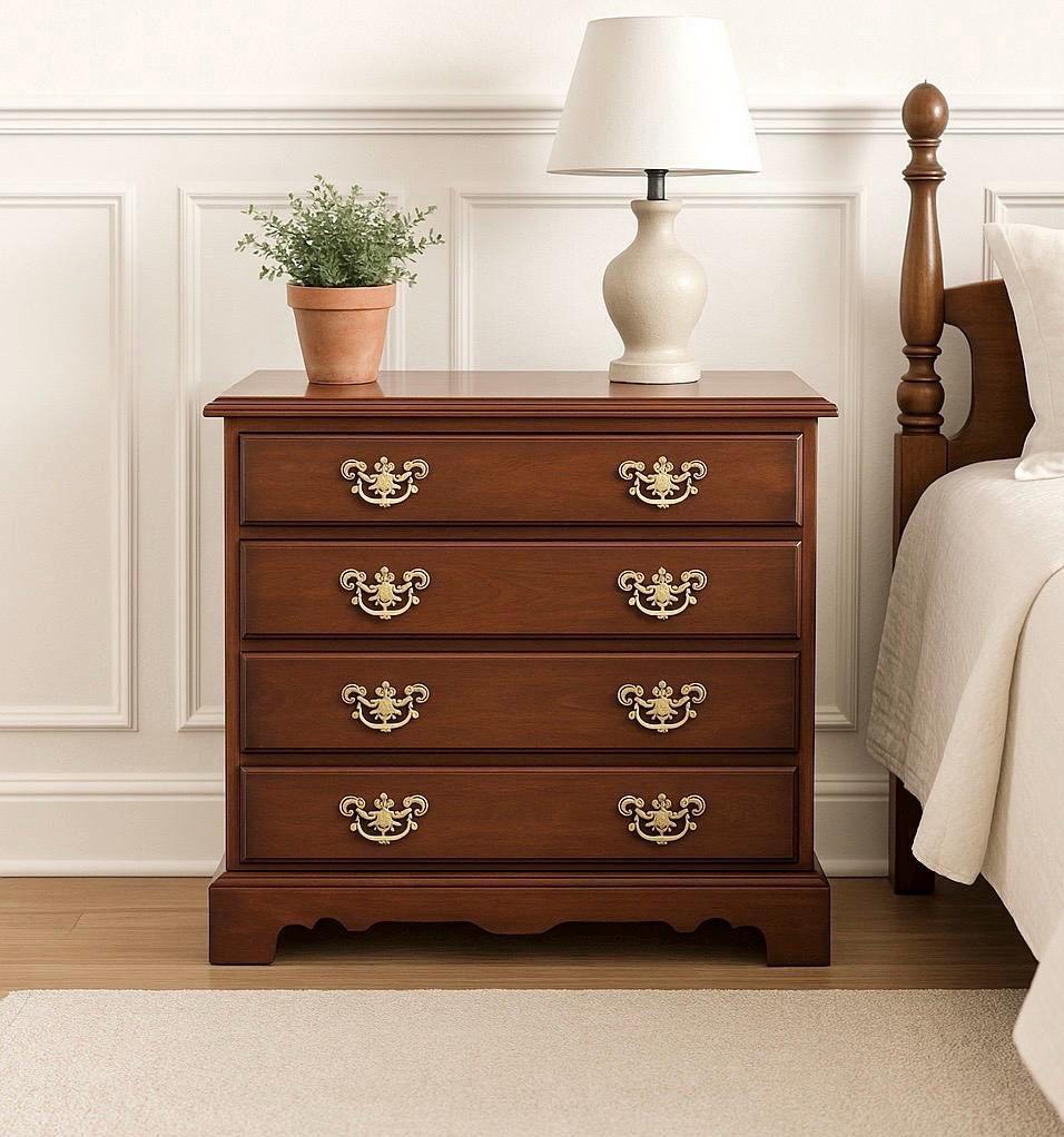 Vintage Mid 1900's Solid Wood Three Drawer Mahogany Nightstand