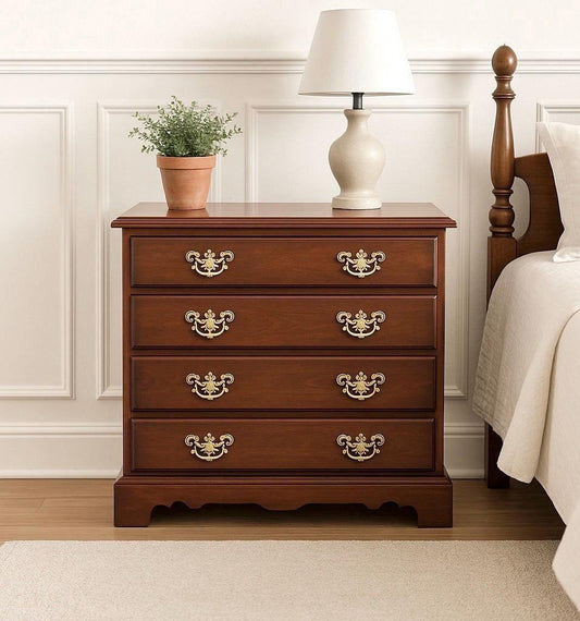 Vintage Mid 1900's Solid Wood Three Drawer Mahogany Nightstand