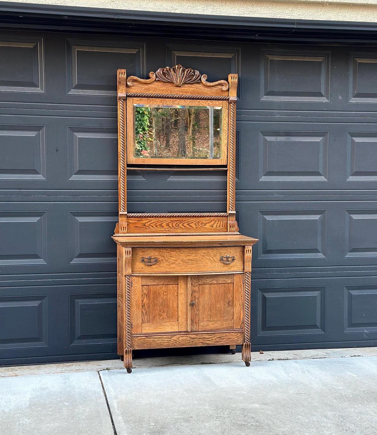 Antique Early 1900's Solid Wood Tiger Oak Washstand on Casters