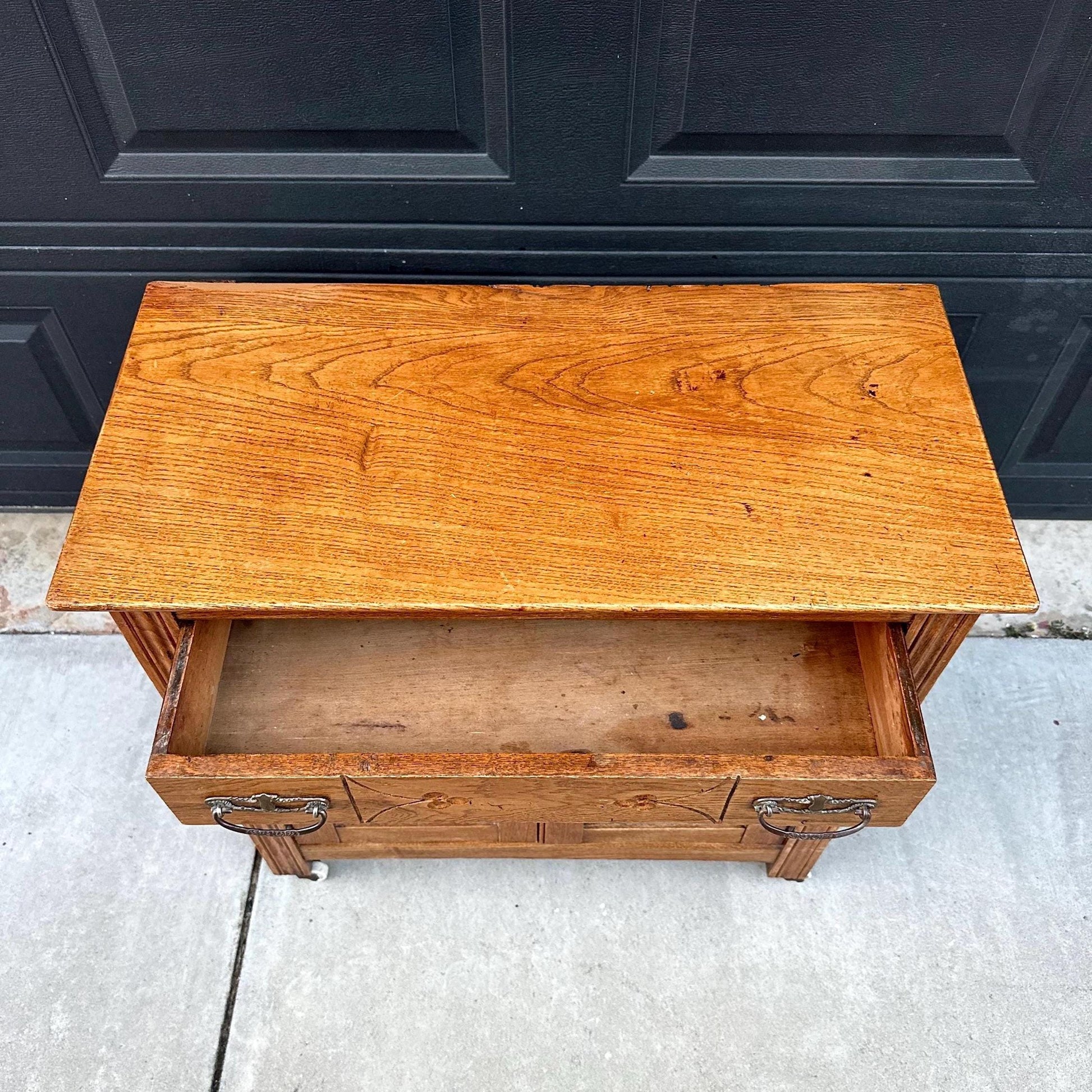 Antique Early 1900's Solid Wood Eastlake Oak Accent Cabinet on Porcelain Casters