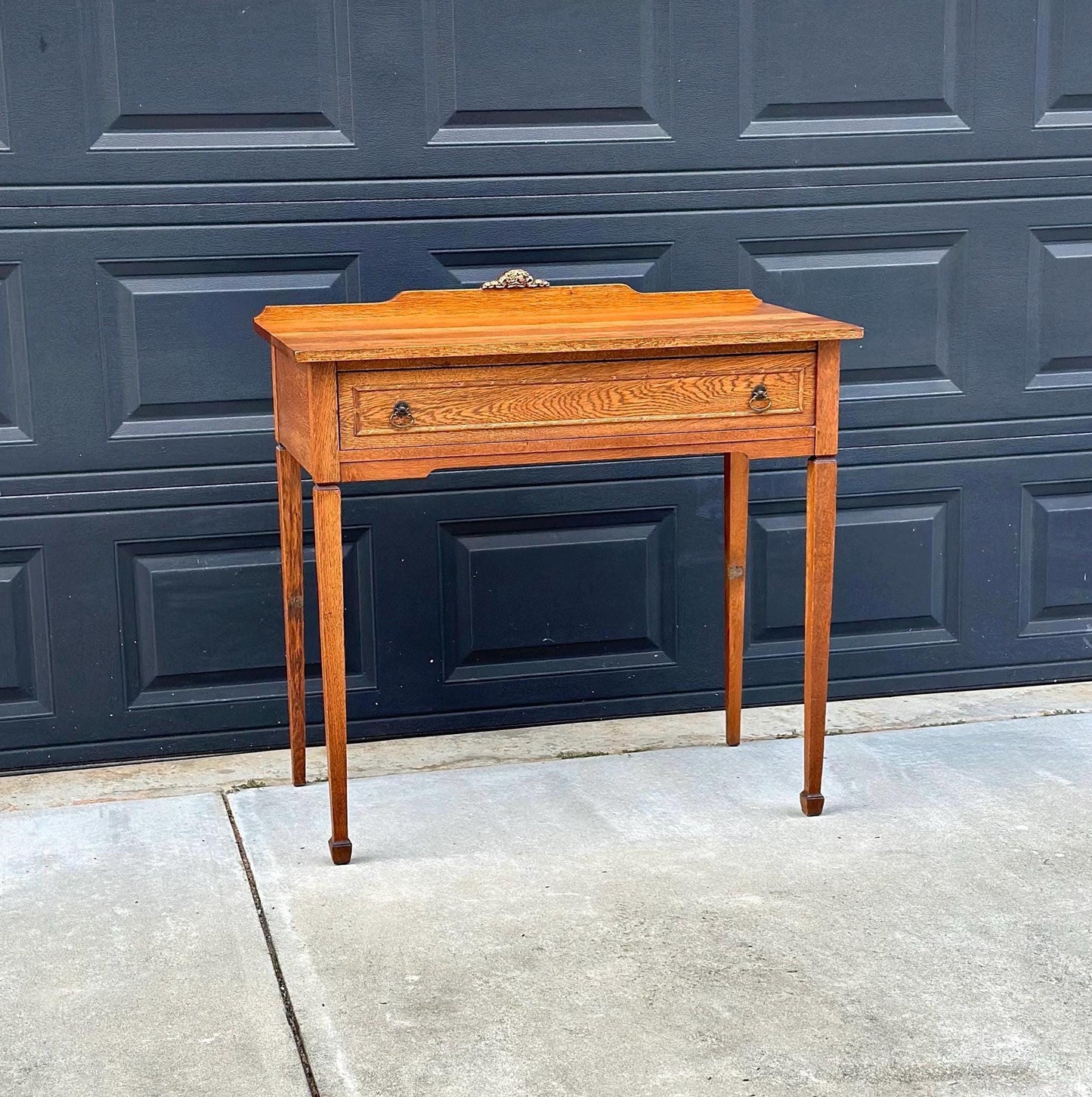 Antique Early 1900's Solid Wood Single Drawer Tiger Oak Entry Accent Table