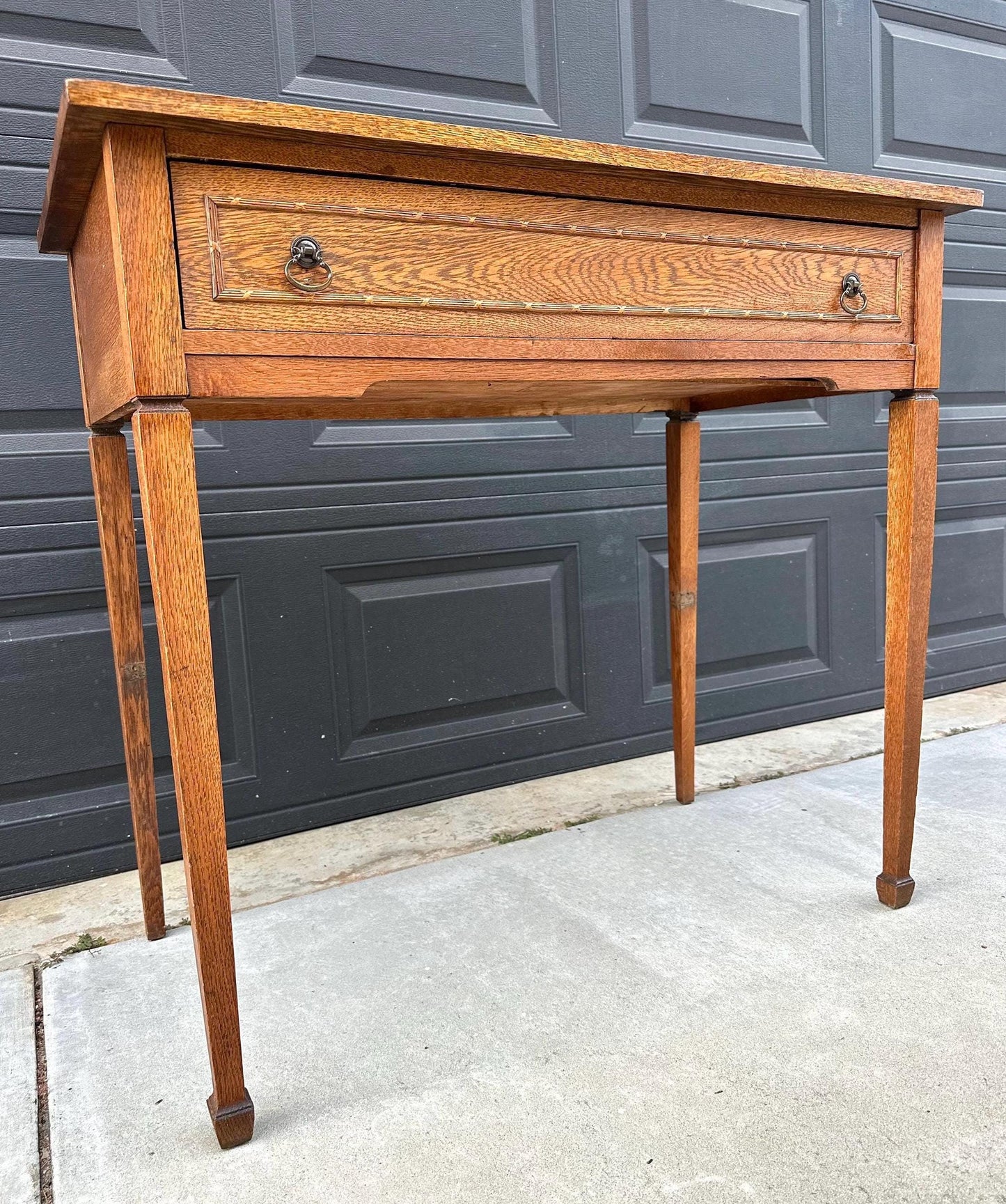Antique Early 1900's Solid Wood Single Drawer Tiger Oak Entry Accent Table