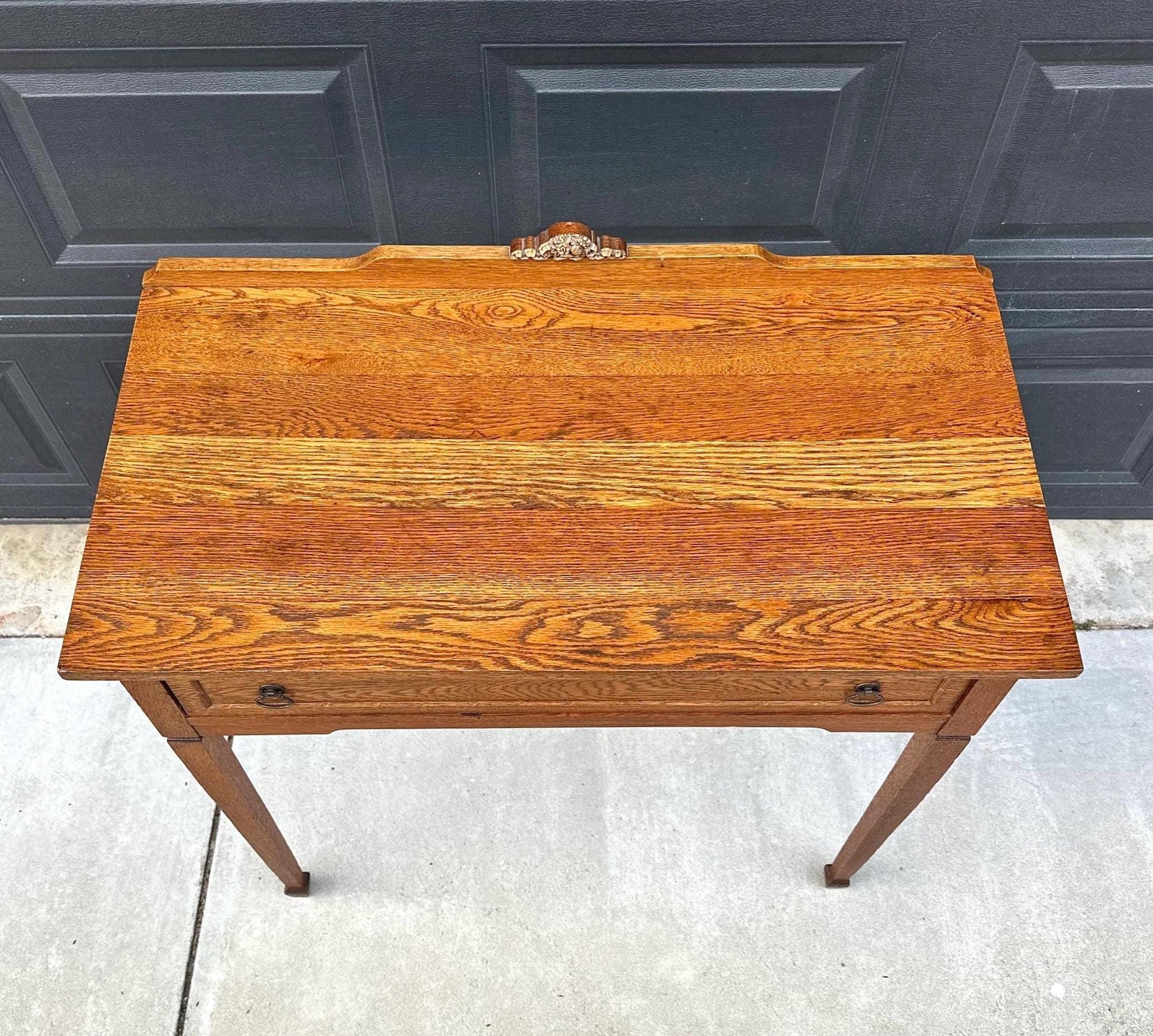 Antique Early 1900's Solid Wood Single Drawer Tiger Oak Entry Accent Table