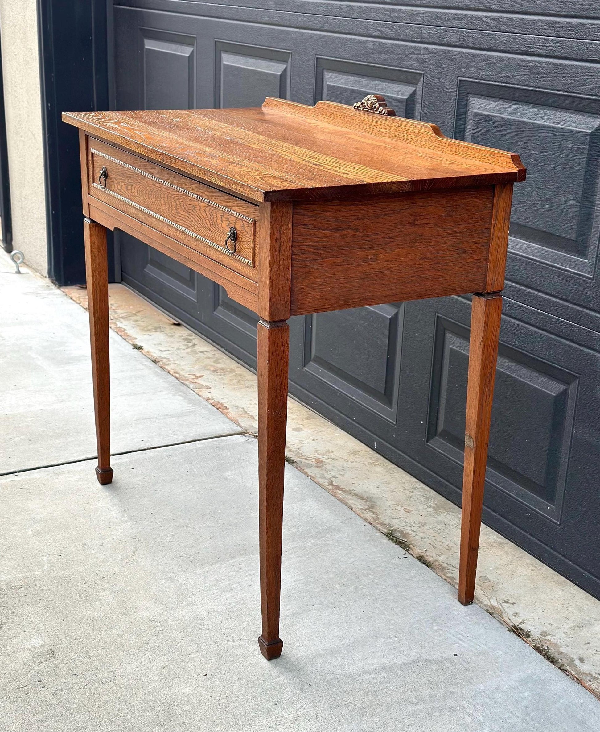 Antique Early 1900's Solid Wood Single Drawer Tiger Oak Entry Accent Table