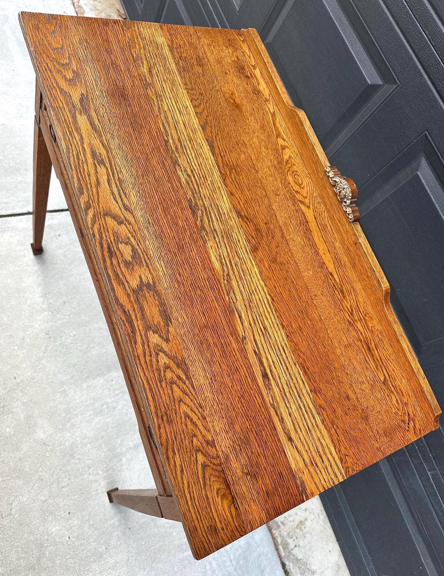 Antique Early 1900's Solid Wood Single Drawer Tiger Oak Entry Accent Table