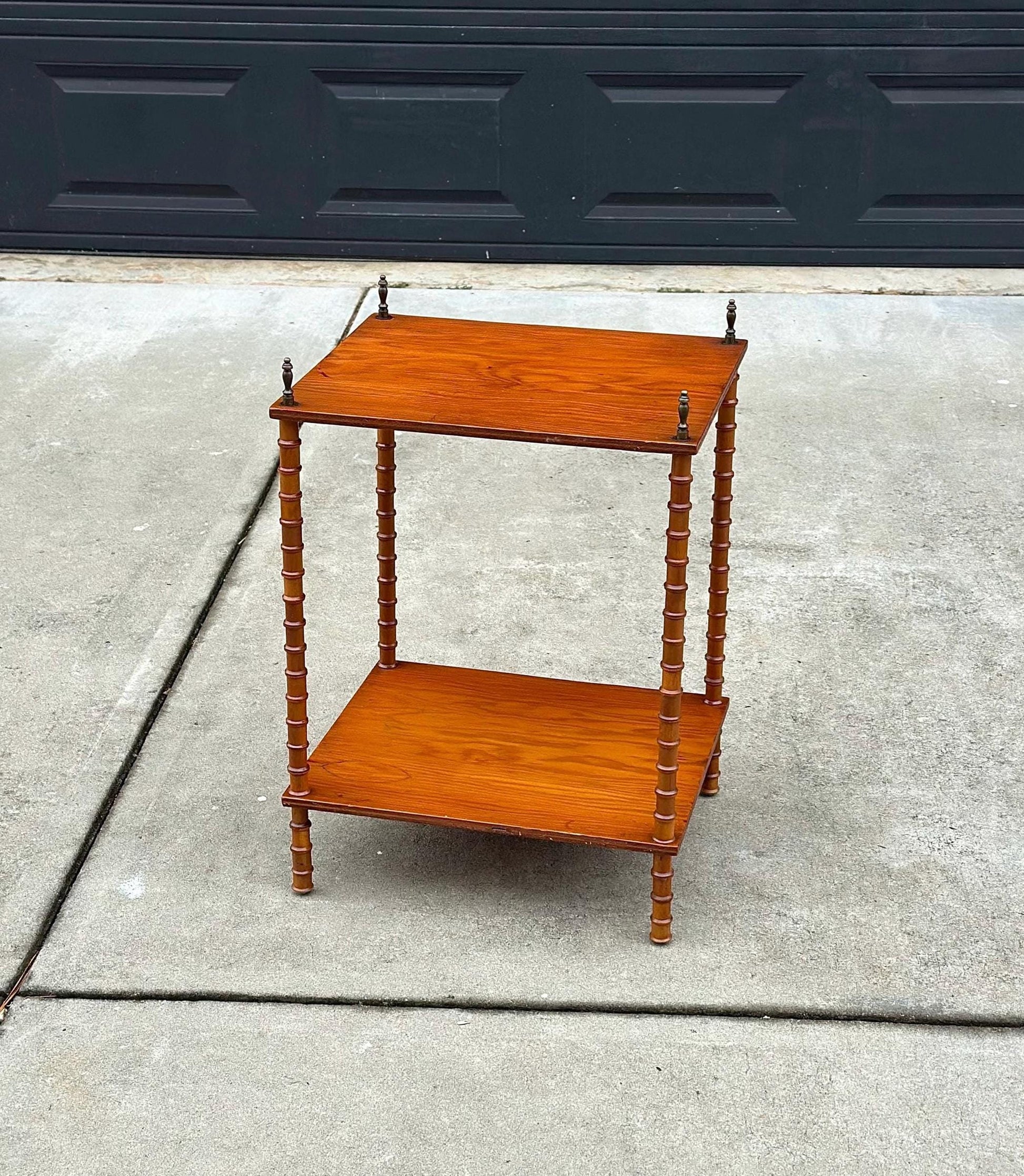 Antique Early 1900's Bobbin Leg Brass Finial Oak Side Table