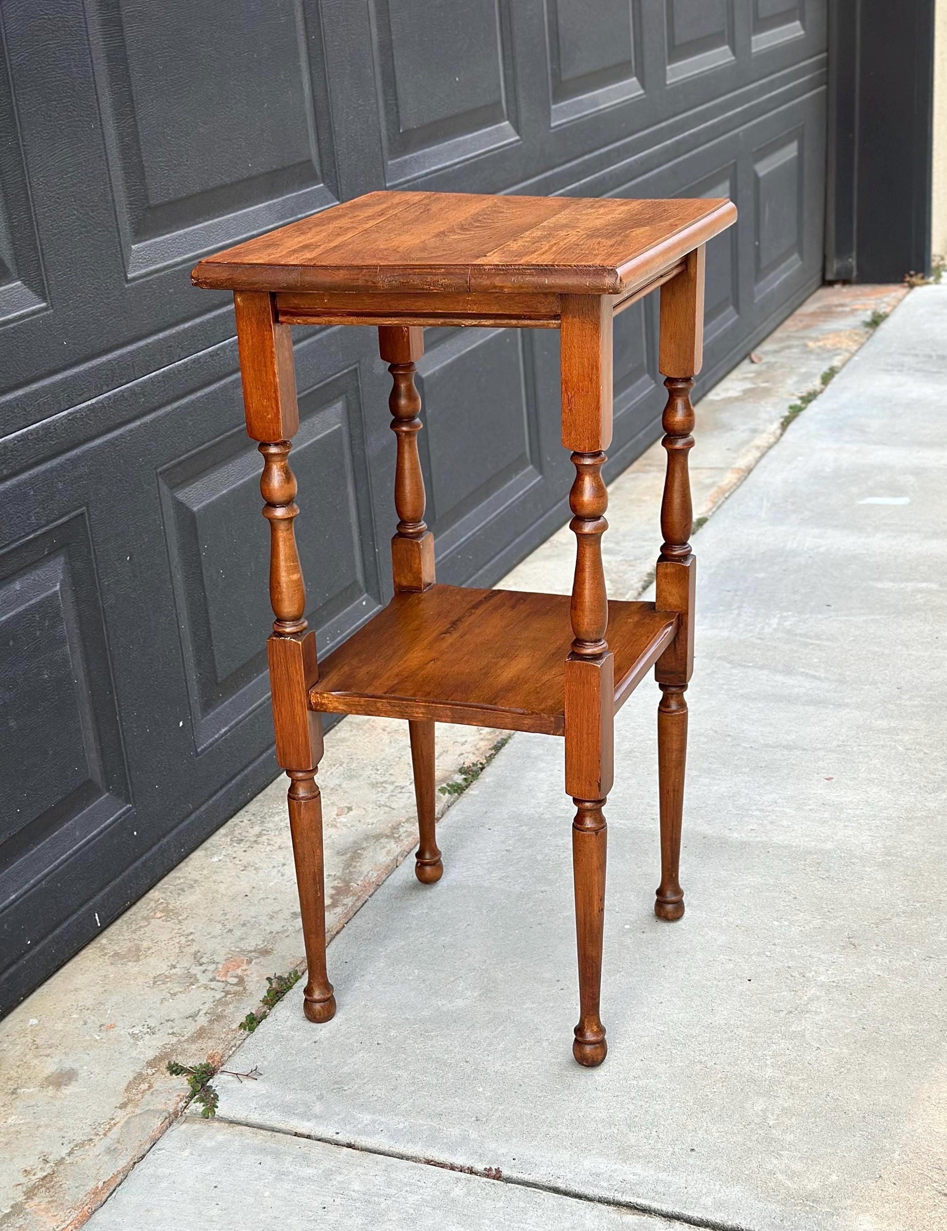 Antique Early 1900's Solid Wood Tall Narrow Maple Side Table