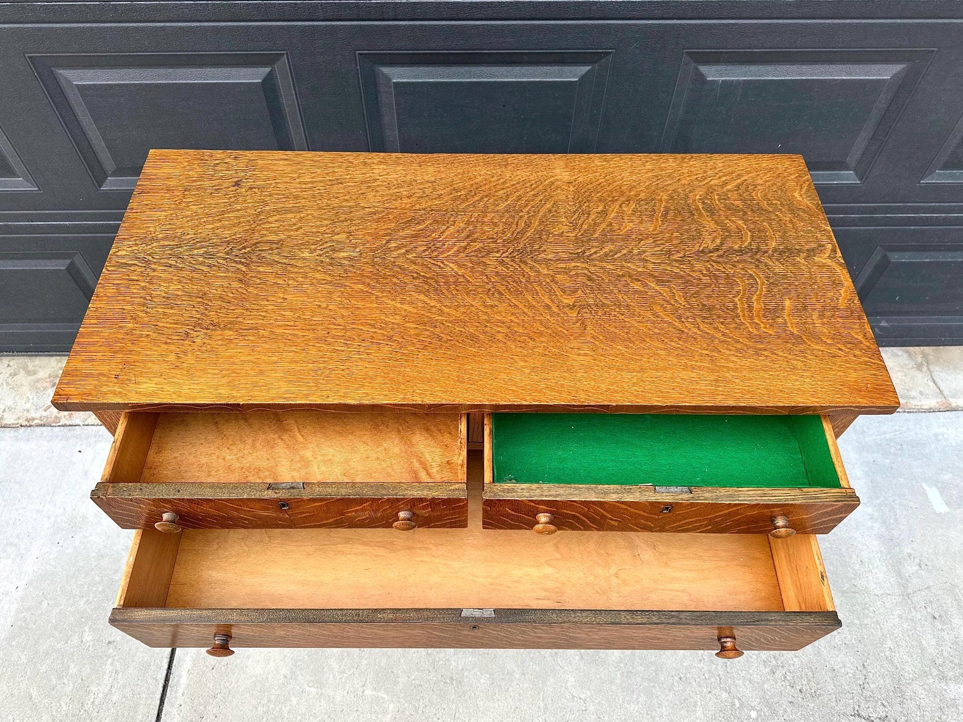 Antique Early 1900's Tiger Oak Wood Tall Console Table with Cabinet Storage on Casters