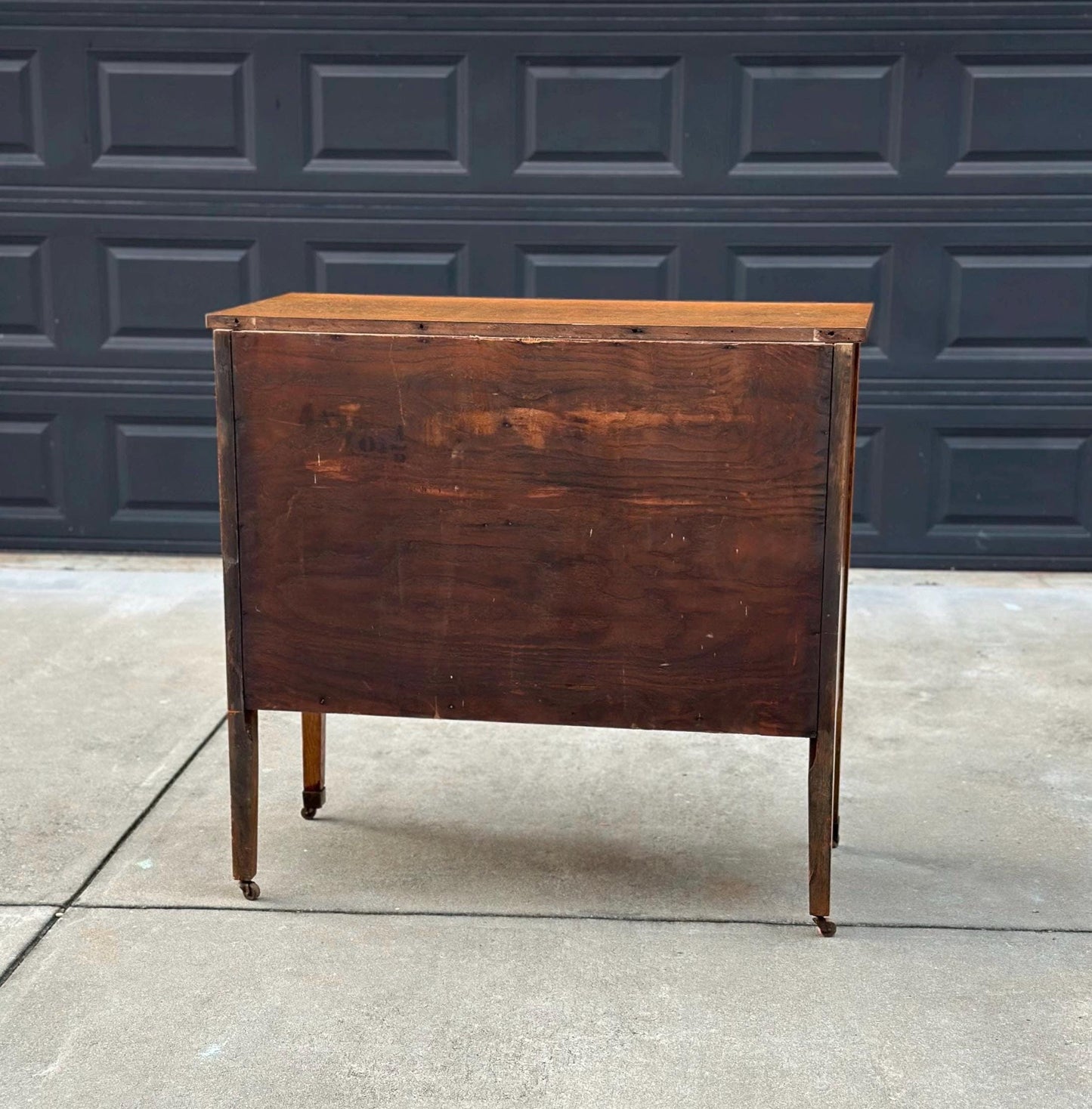 Antique Early 1900's Tiger Oak Wood Tall Console Table with Cabinet Storage on Casters