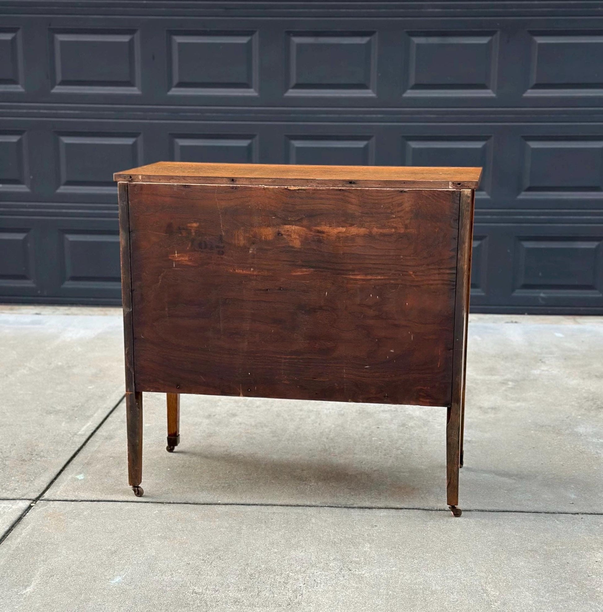 Antique Early 1900's Tiger Oak Wood Tall Console Table with Cabinet Storage on Casters