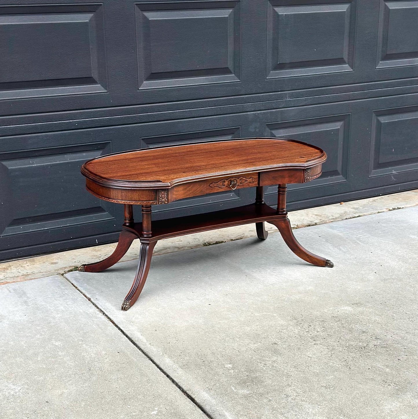 Antique Early 1900's Federal Mahogany Wood Single Drawer Coffee Table