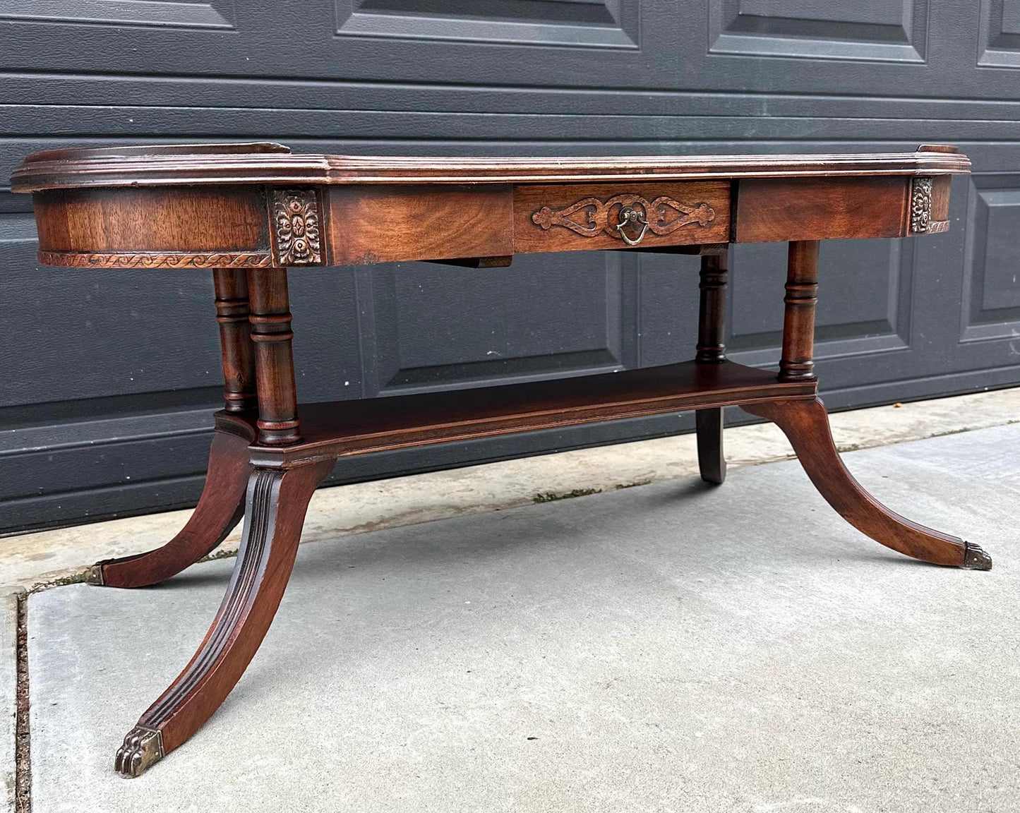Antique Early 1900's Federal Mahogany Wood Single Drawer Coffee Table