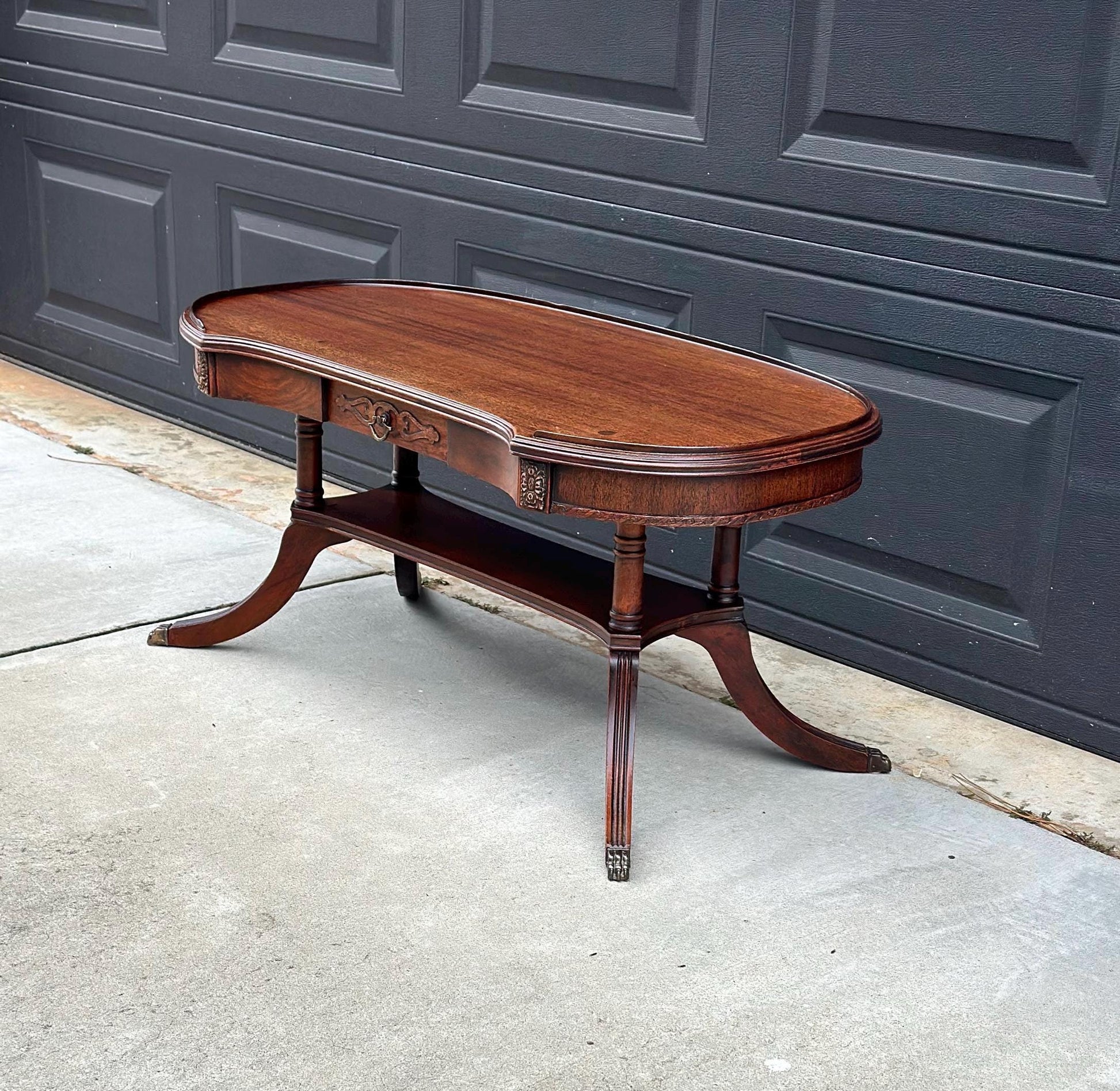 Antique Early 1900's Federal Mahogany Wood Single Drawer Coffee Table