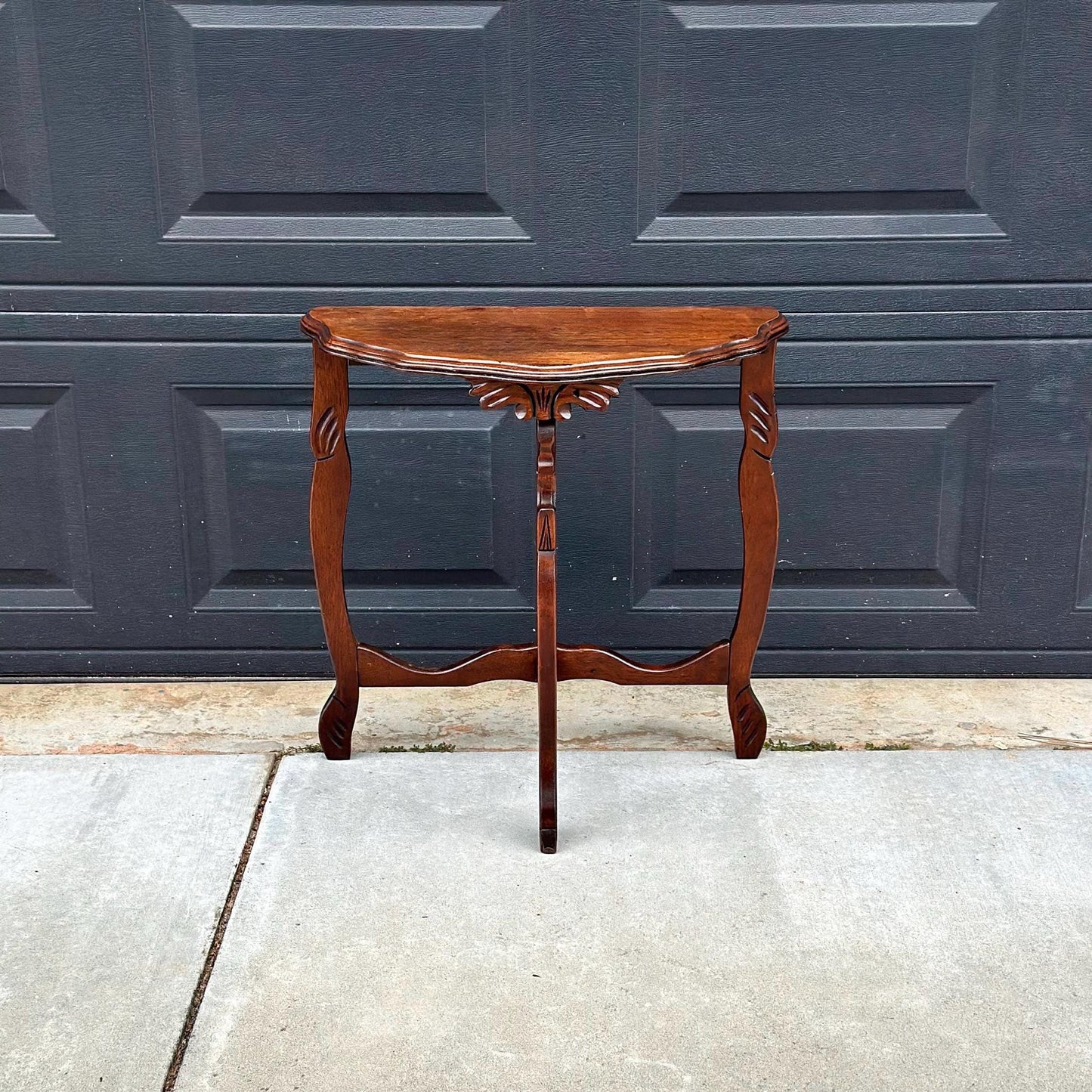 Antique Early 1900's Solid Wood Demilune Walnut AccentTable
