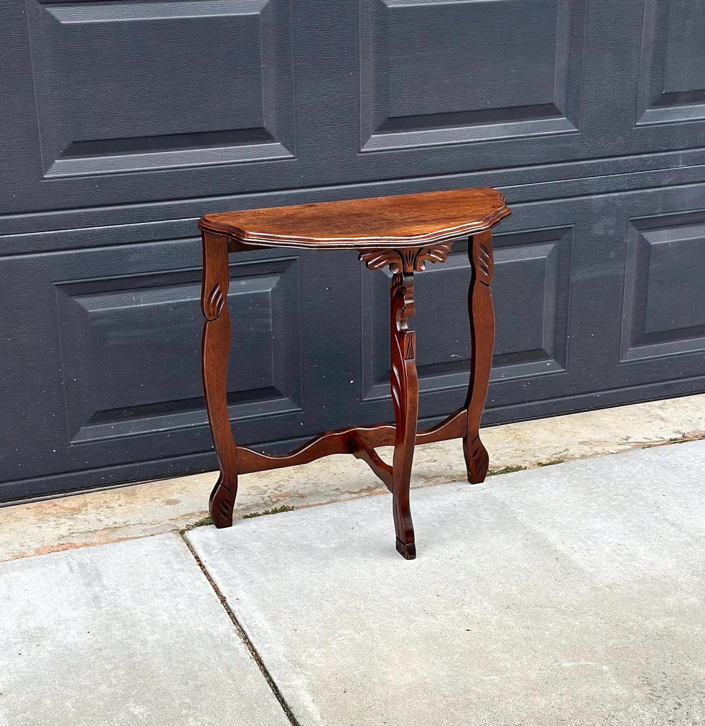Antique Early 1900's Solid Wood Demilune Walnut AccentTable