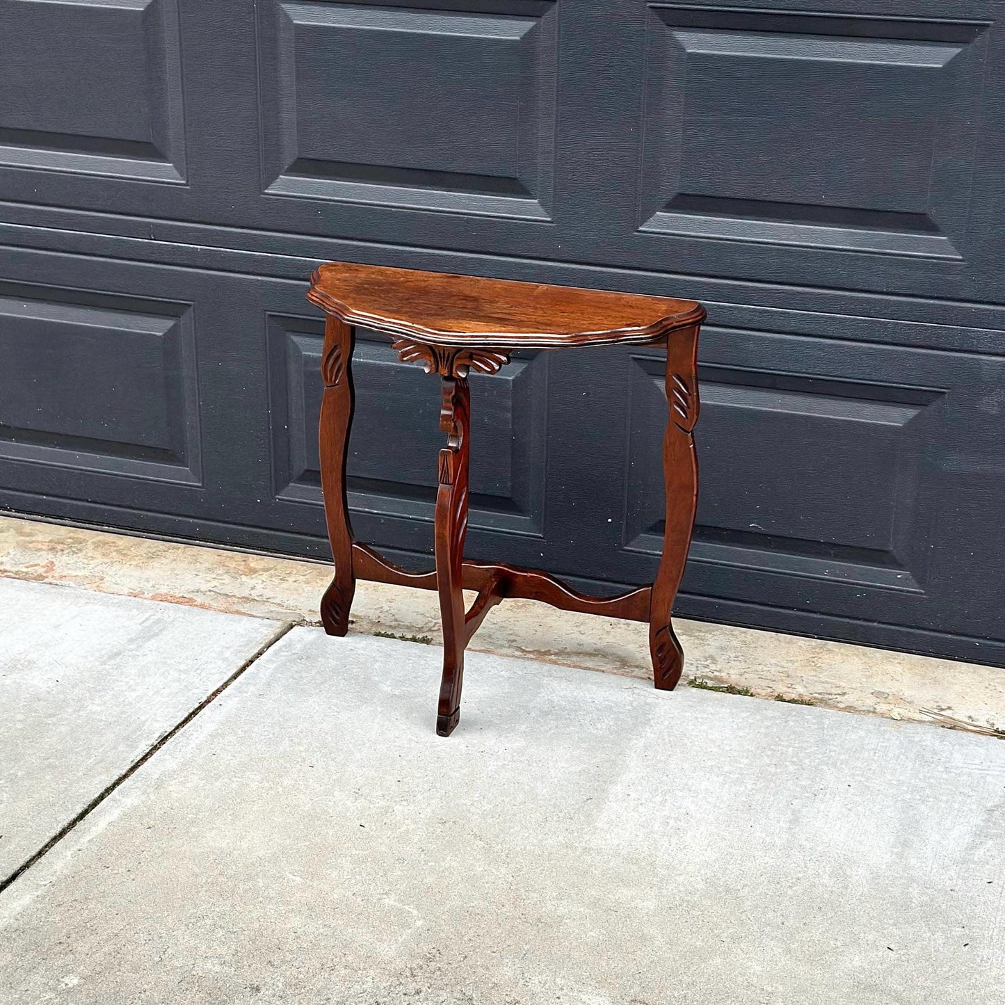 Antique Early 1900's Solid Wood Demilune Walnut AccentTable