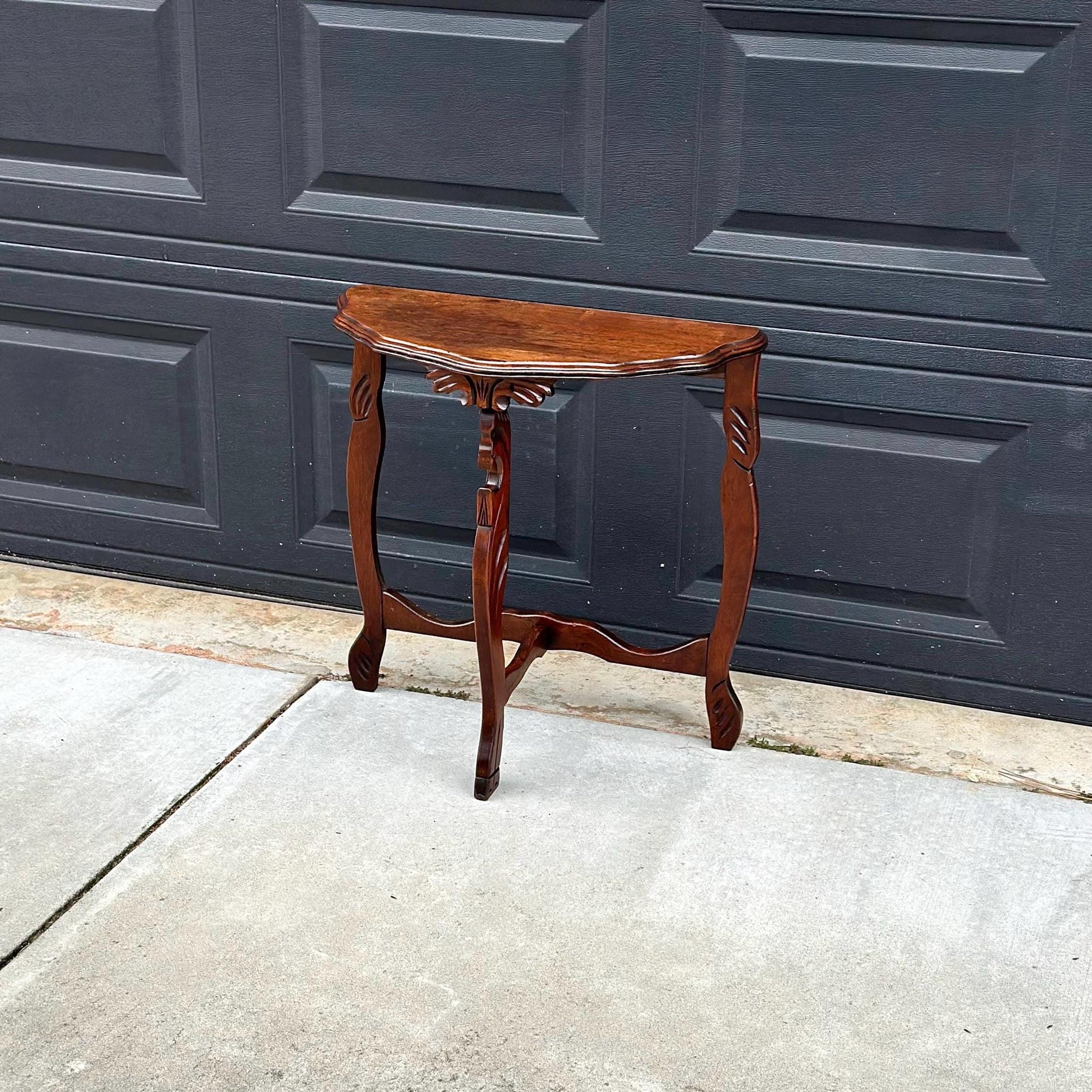 Antique Early 1900's Solid Wood Demilune Walnut AccentTable