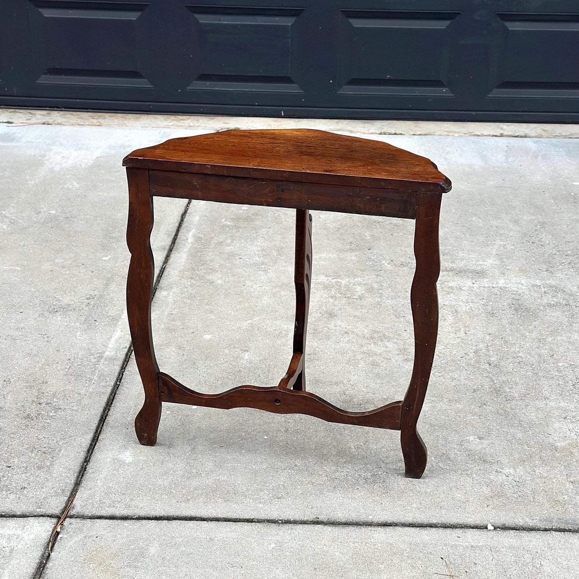 Antique Early 1900's Solid Wood Demilune Walnut AccentTable