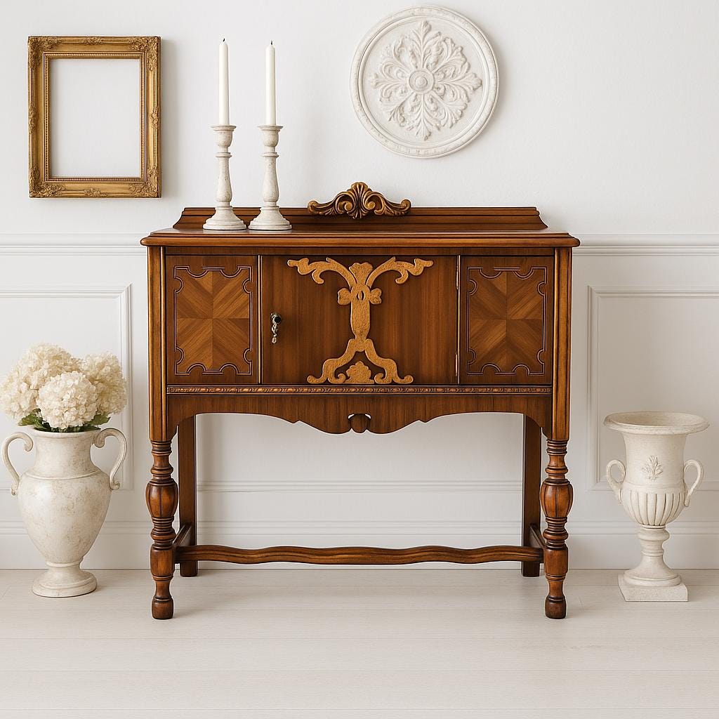 Antique Early 1900's Turned Leg Walnut Accent Cabinet with Raised Gallery