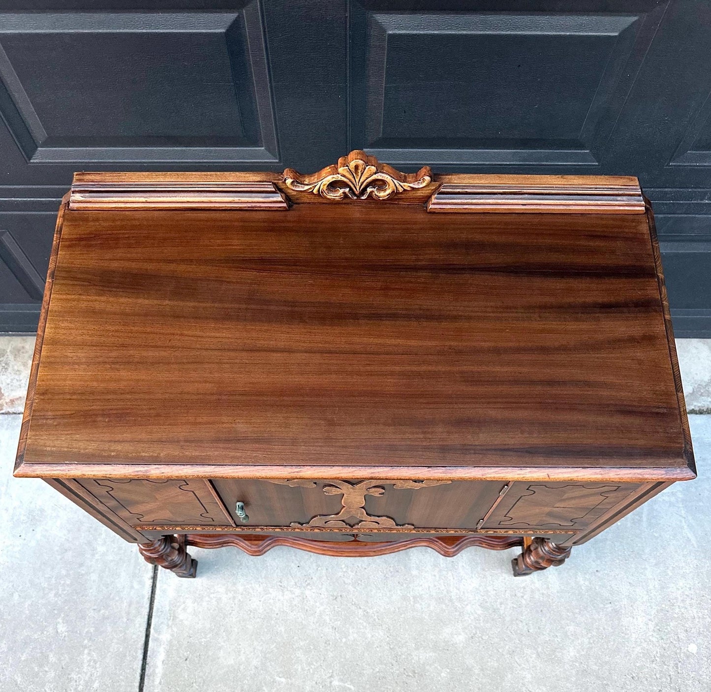 Antique Early 1900's Turned Leg Walnut Accent Cabinet with Raised Gallery