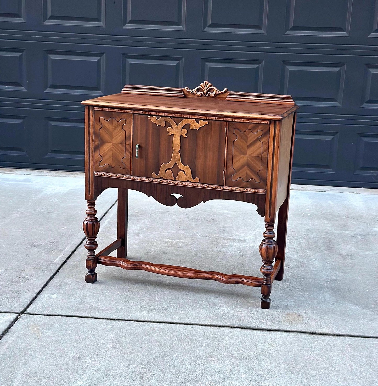 Antique Early 1900's Turned Leg Walnut Accent Cabinet with Raised Gallery
