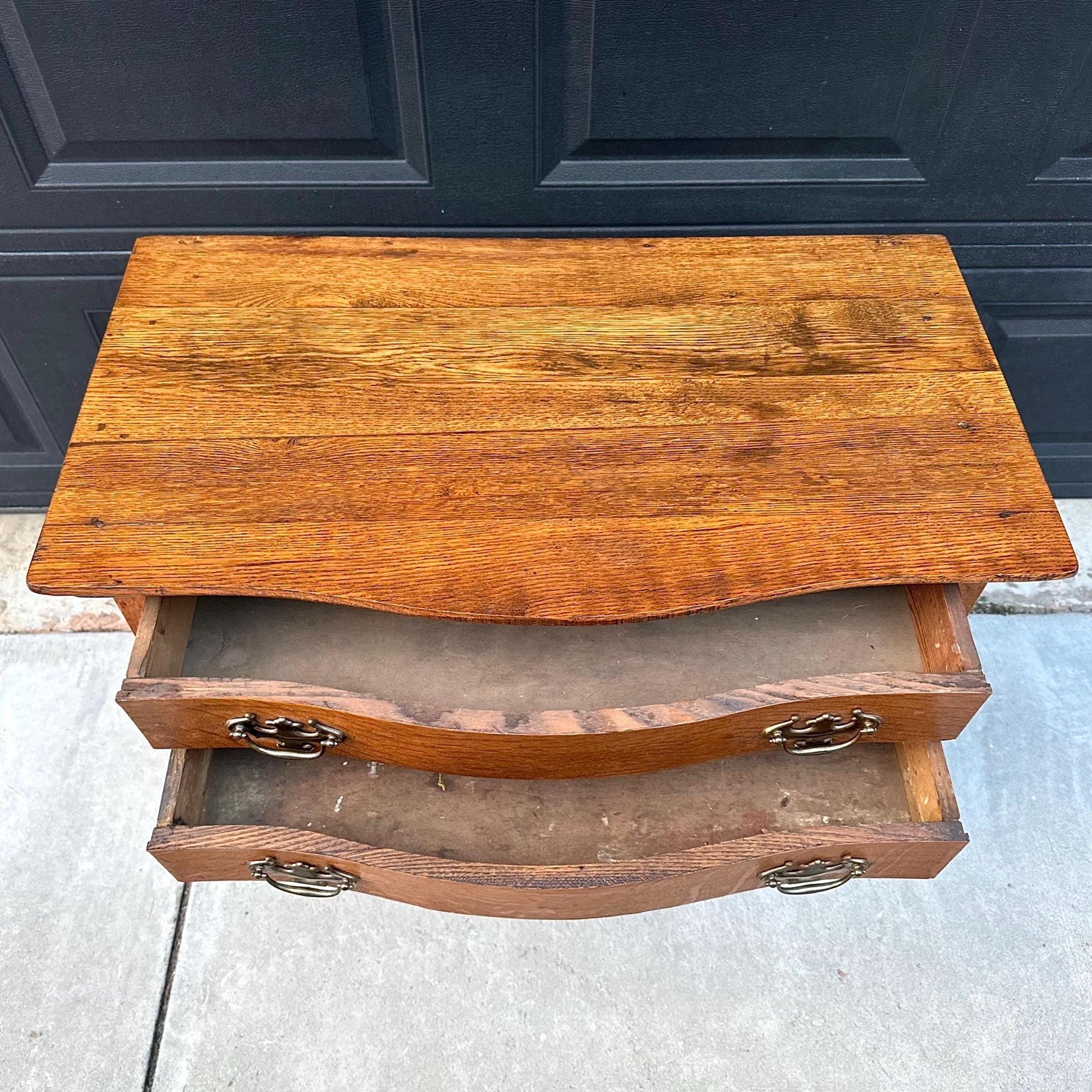 Antique Early 1900's Solid Wood Tiger Oak Curved Front Accent Cabinet on Casters