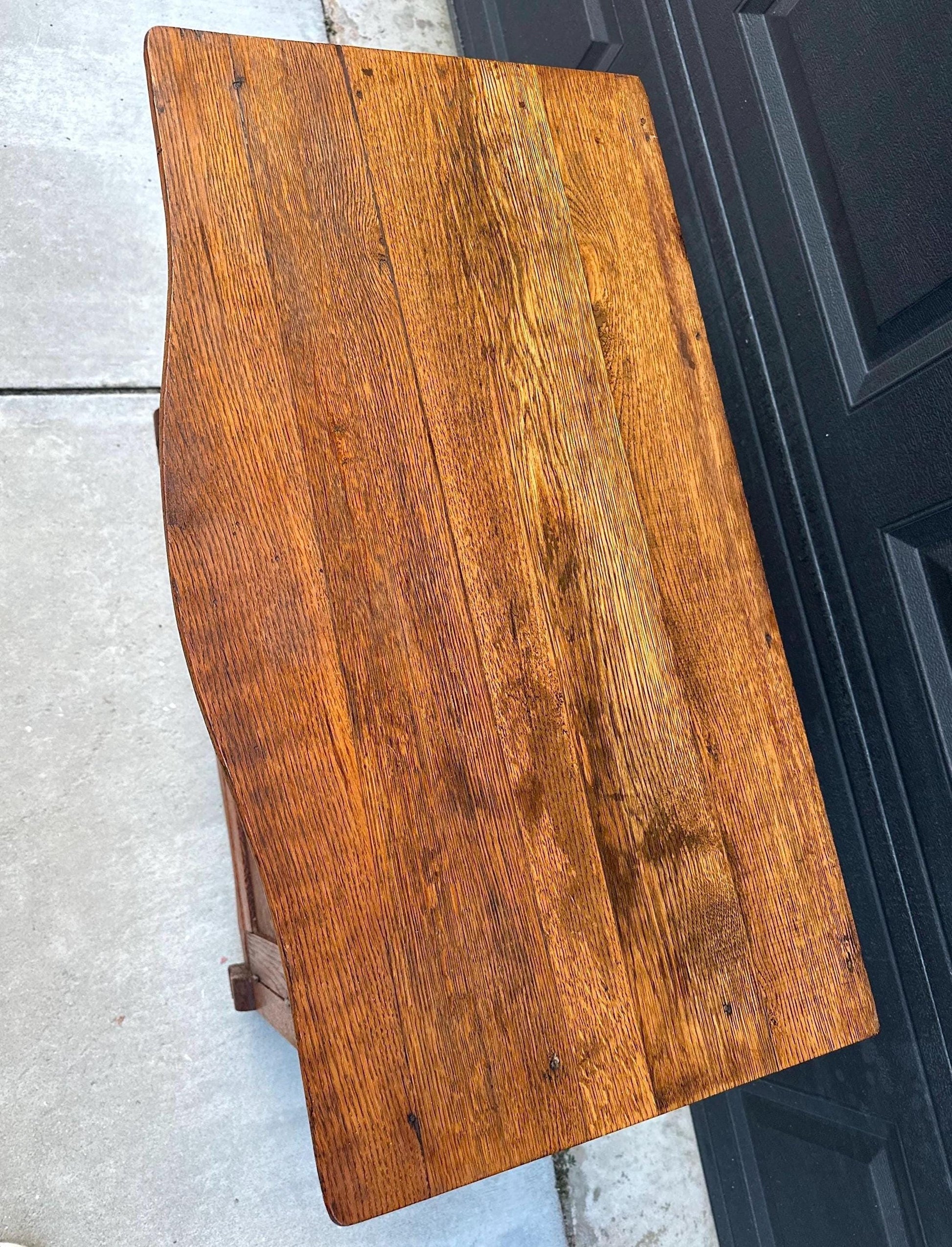 Antique Early 1900's Solid Wood Tiger Oak Curved Front Accent Cabinet on Casters