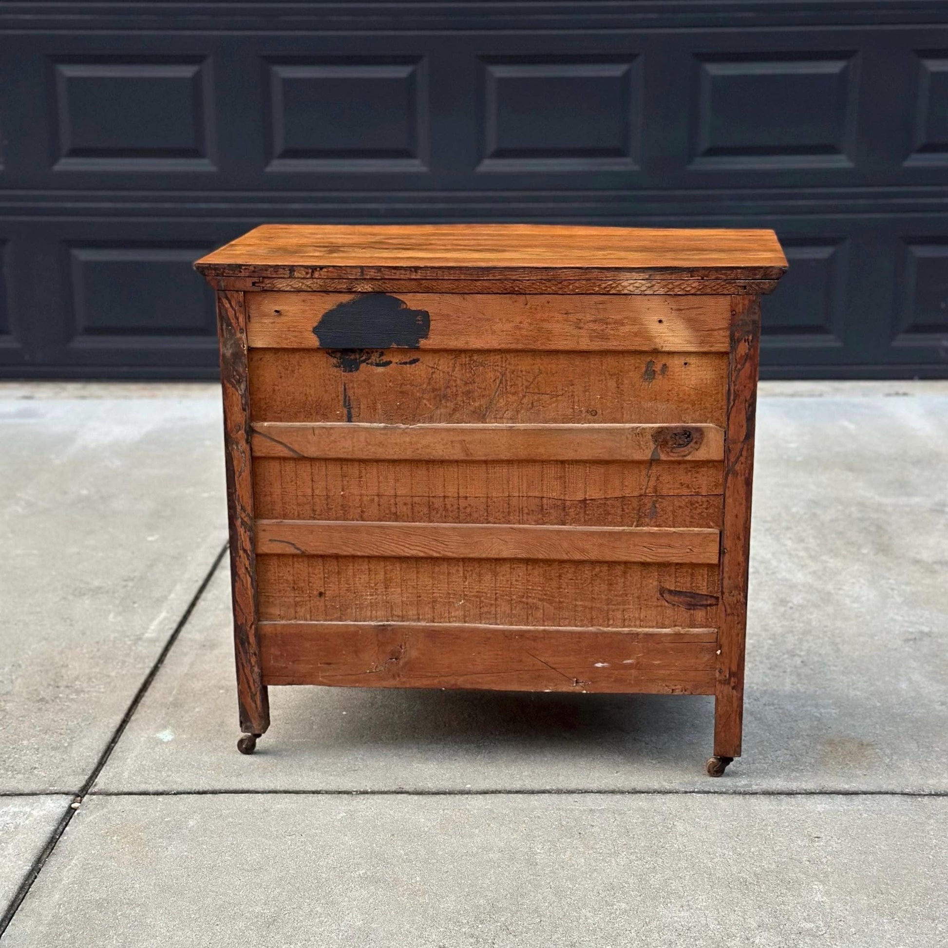 Antique Early 1900's Solid Wood Tiger Oak Curved Front Accent Cabinet on Casters