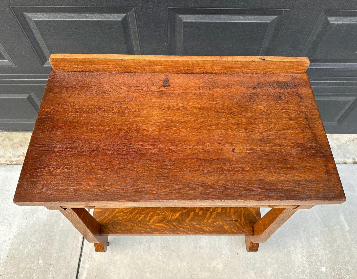 Antique Early 1900's Tiger Oak Wood Server Accent Table on Casters