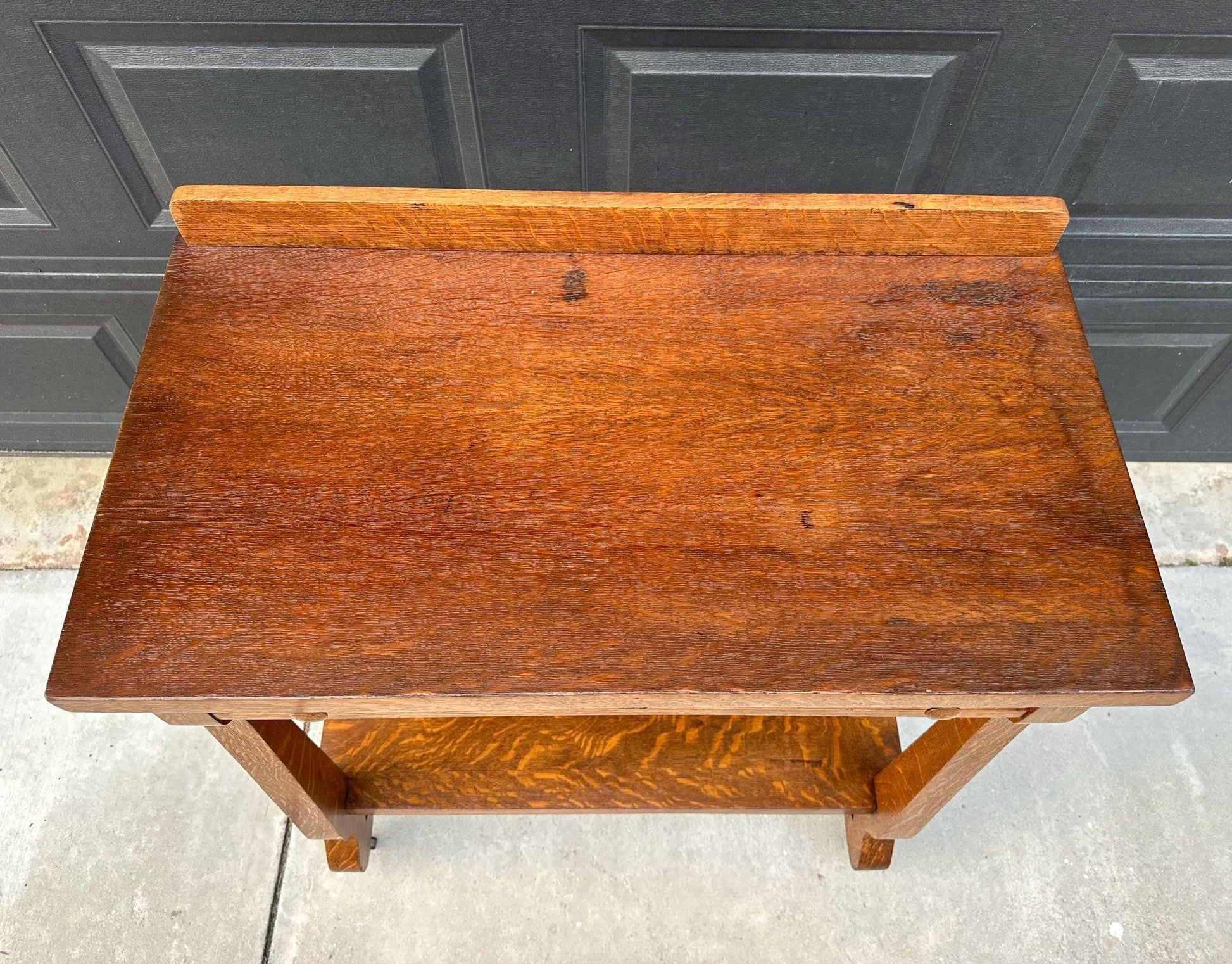 Antique Early 1900's Tiger Oak Wood Server Accent Table on Casters