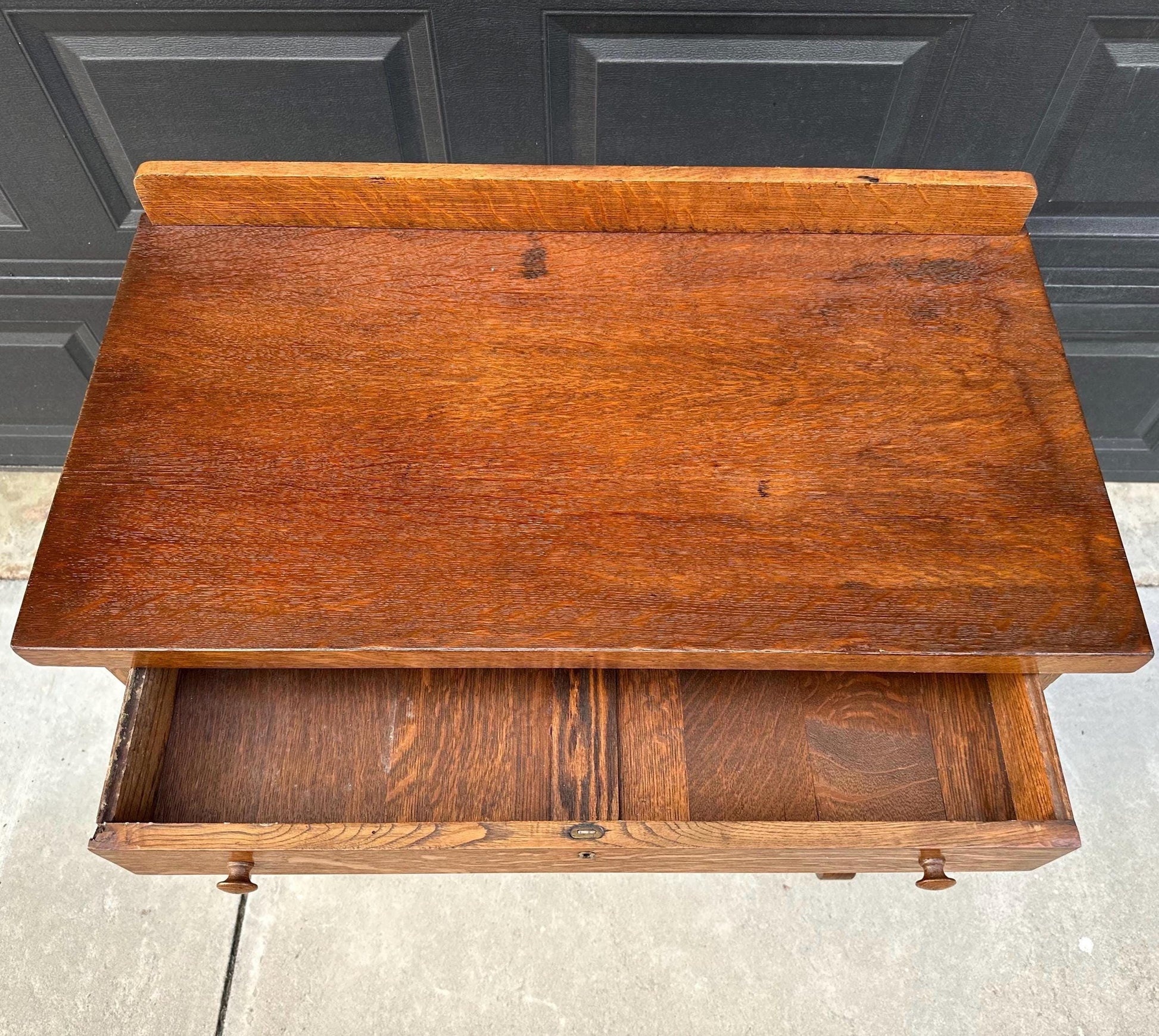 Antique Early 1900's Tiger Oak Wood Server Accent Table on Casters