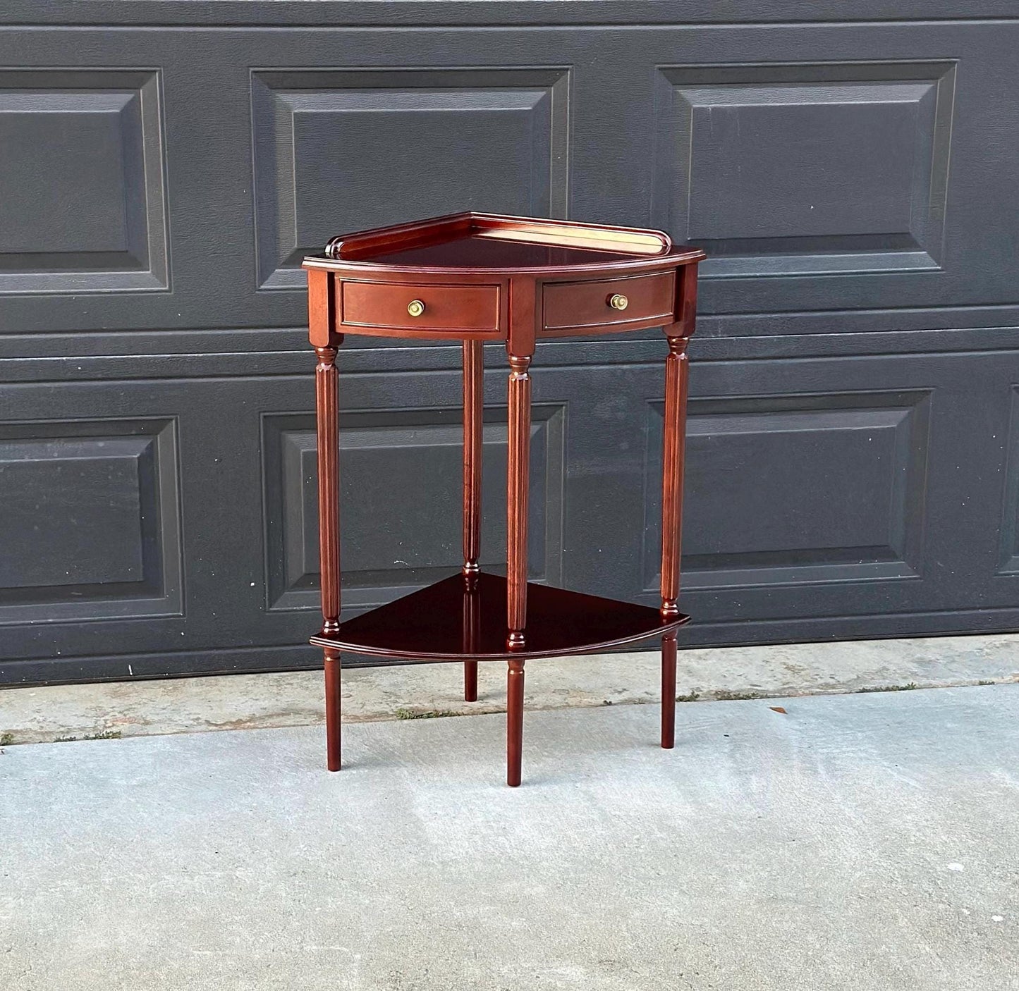 Vintage Federal Mahogany Accent Shelf Wood Corner Table