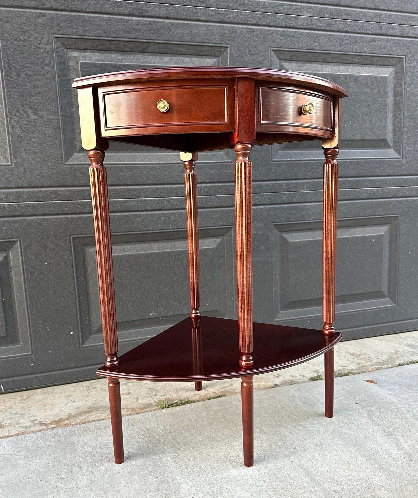 Vintage Federal Mahogany Accent Shelf Wood Corner Table