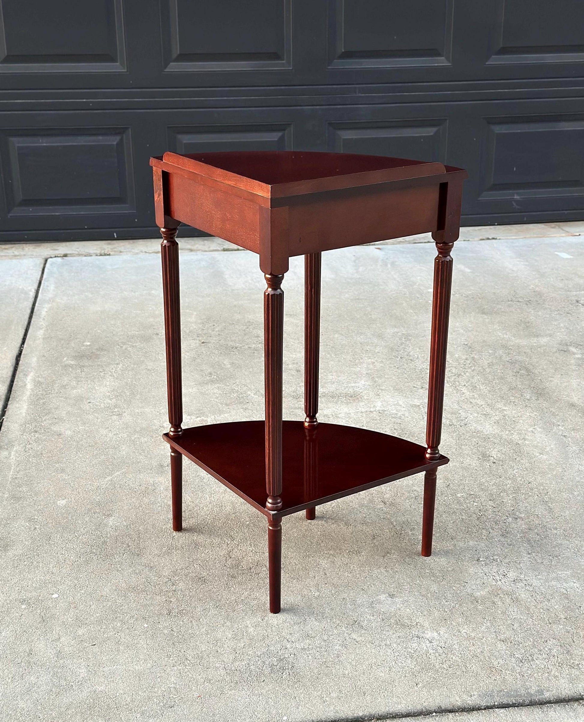 Vintage Federal Mahogany Accent Shelf Wood Corner Table