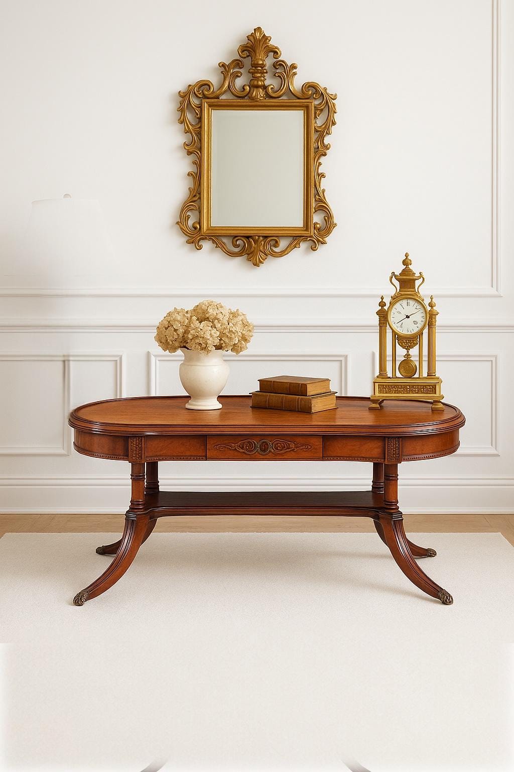 Antique Early 1900's Federal Mahogany Wood Single Drawer Coffee Table