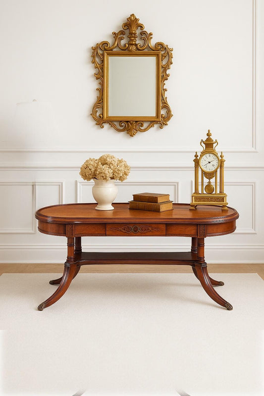 Antique Early 1900's Federal Mahogany Wood Single Drawer Coffee Table