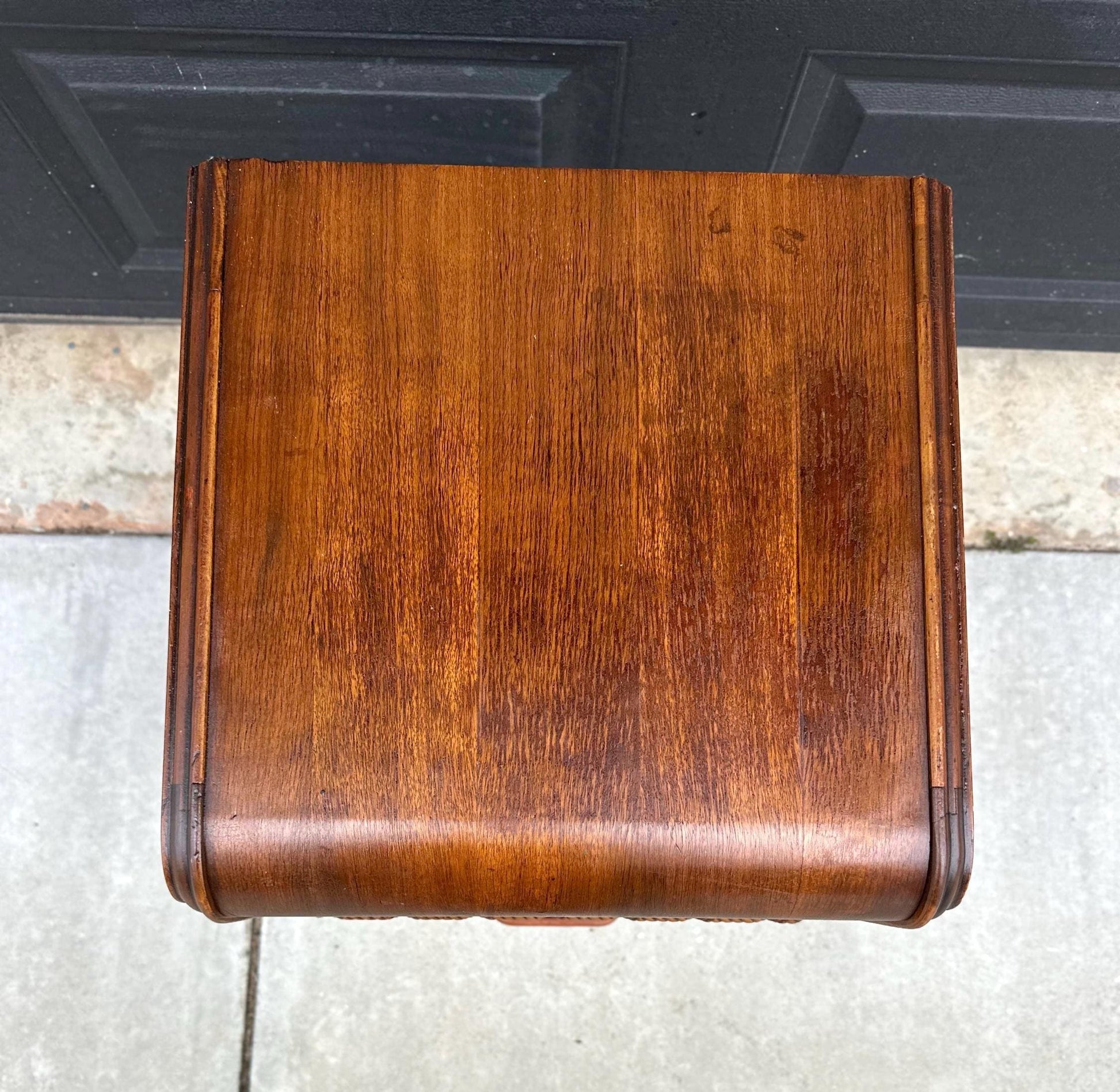 Antique Early 1900's Waterfall Walnut & Burl Wood Bedside Table with Cabinet