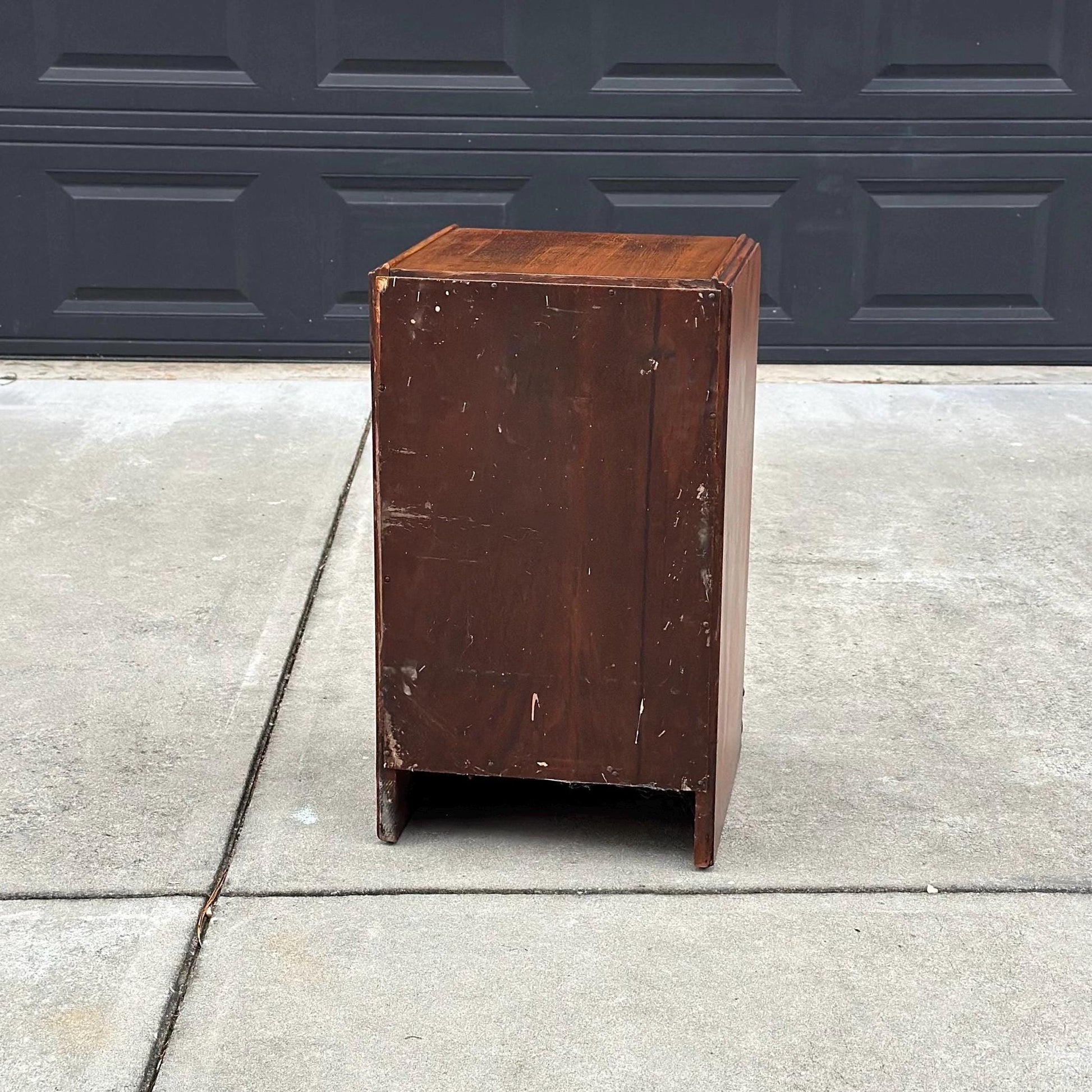 Antique Early 1900's Waterfall Walnut & Burl Wood Bedside Table with Cabinet