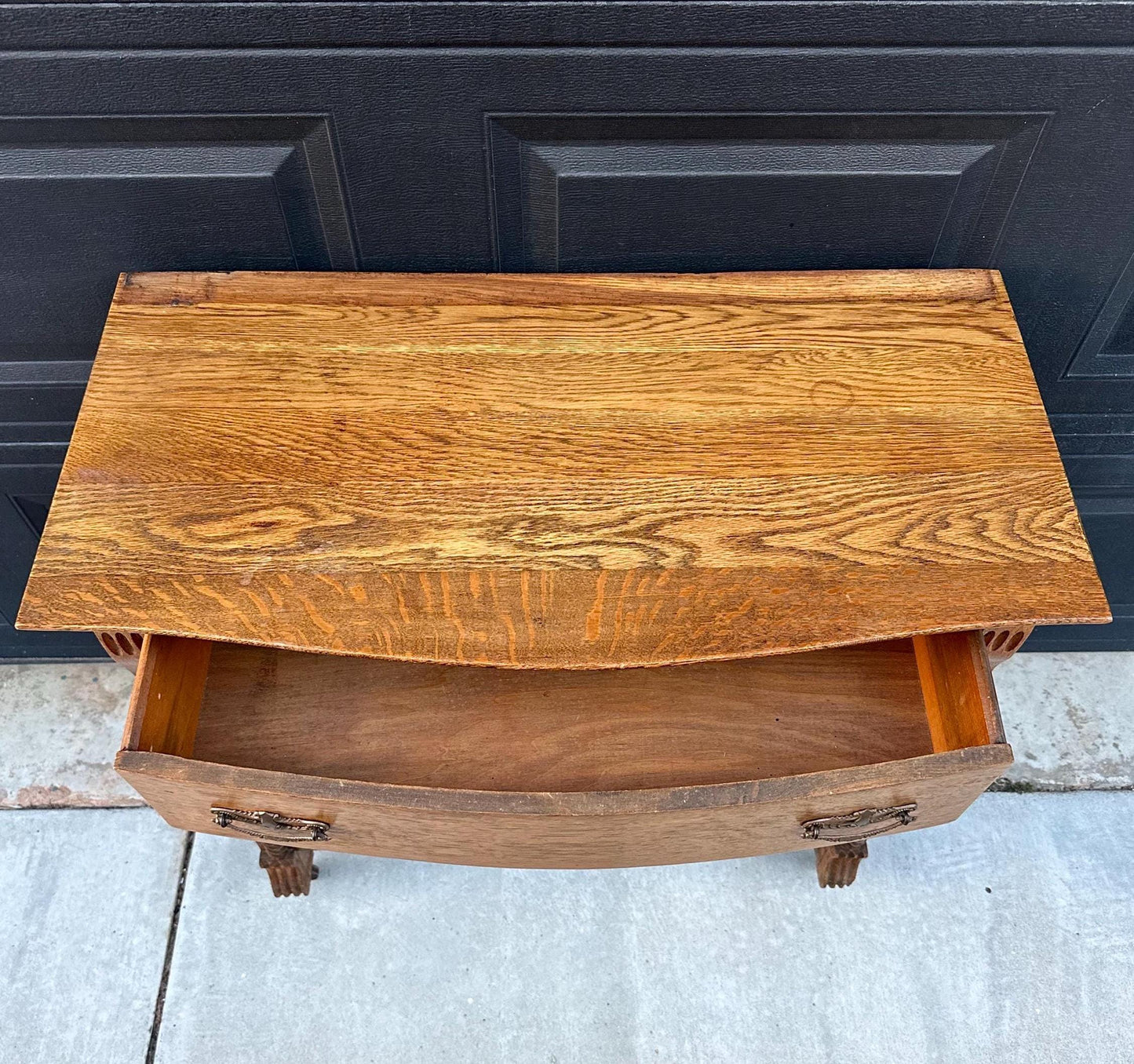 Antique Early 1900's Solid Tiger Oak Wood Single Drawer Console Cabinet on Casters