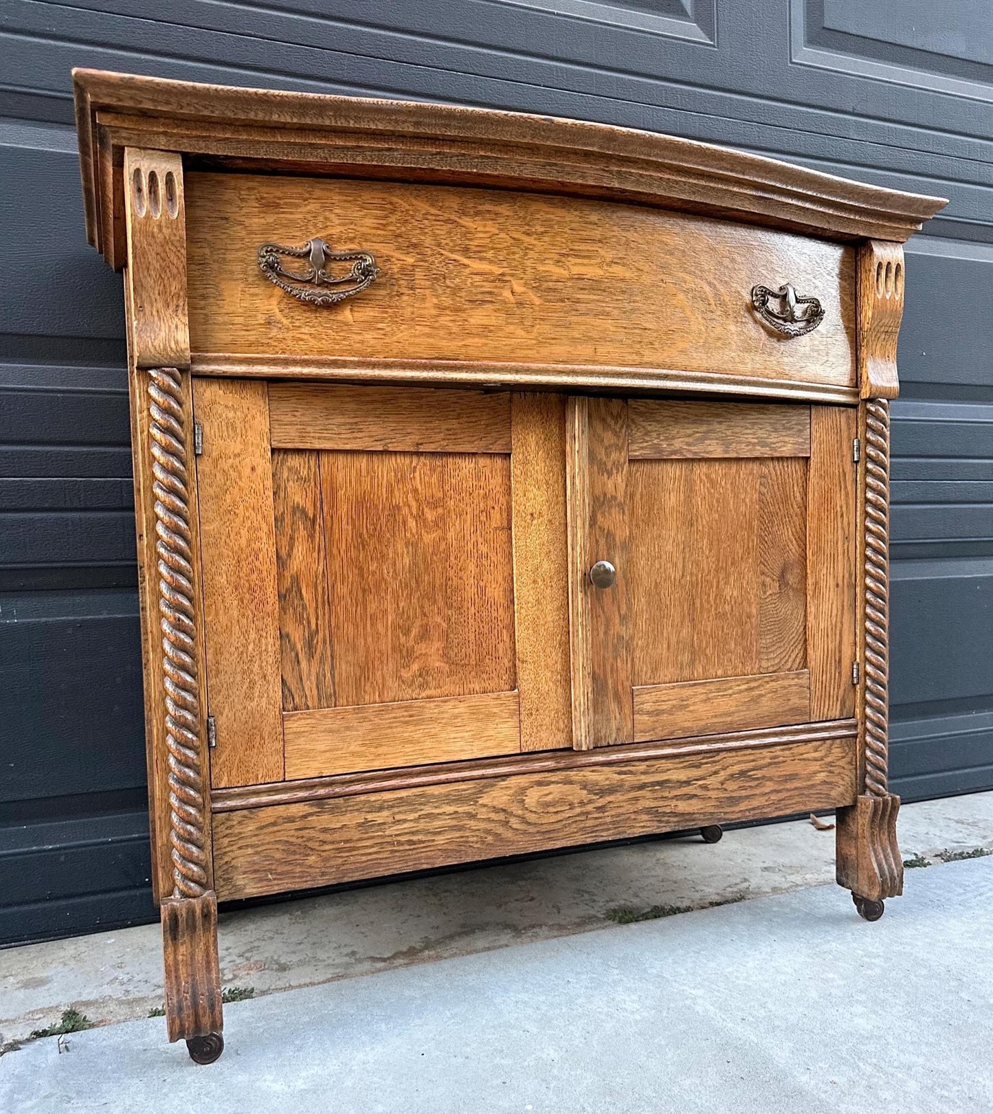 Antique Early 1900's Solid Wood Tiger Oak Washstand on Casters