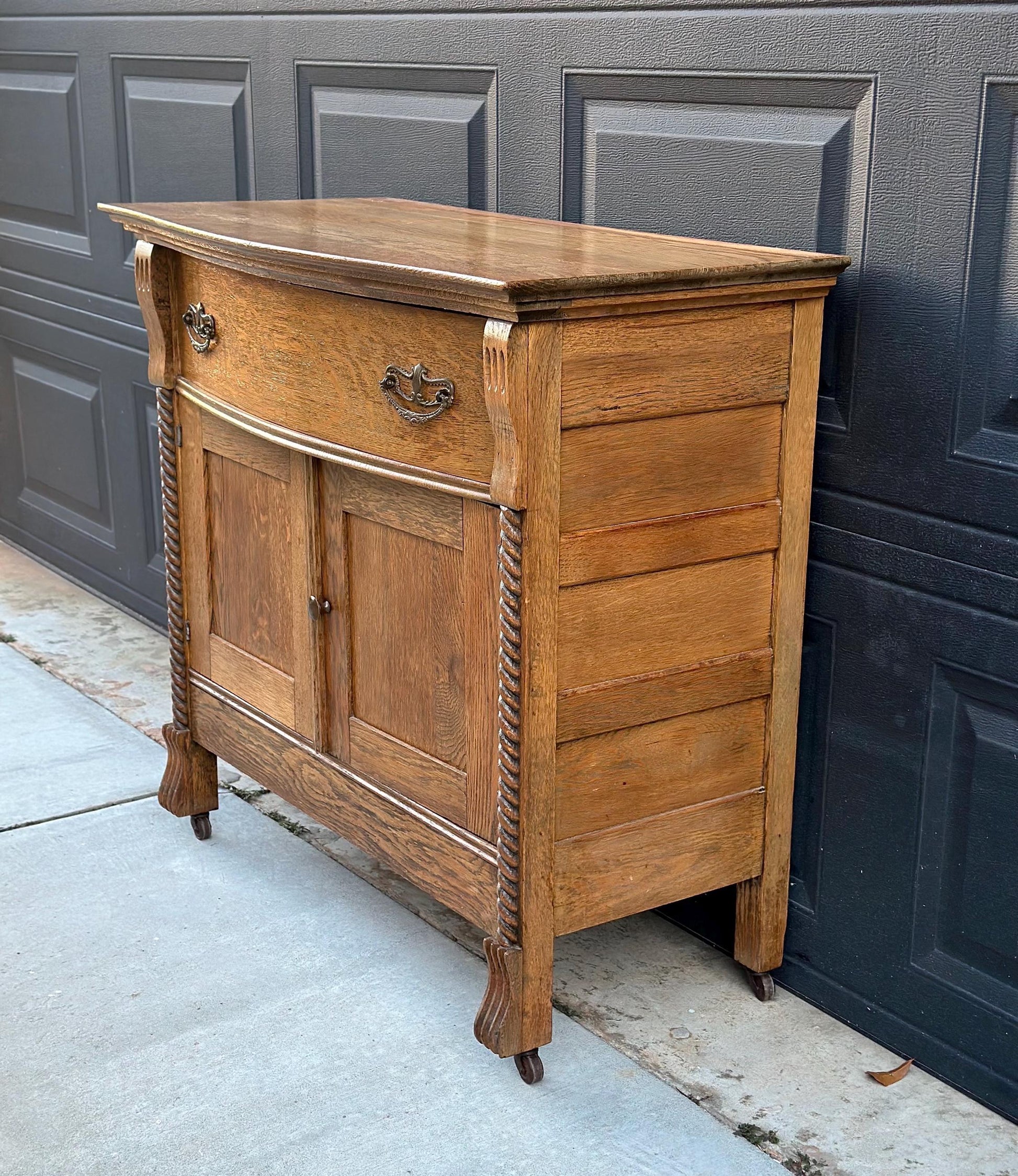 Antique Early 1900's Solid Wood Tiger Oak Washstand on Casters