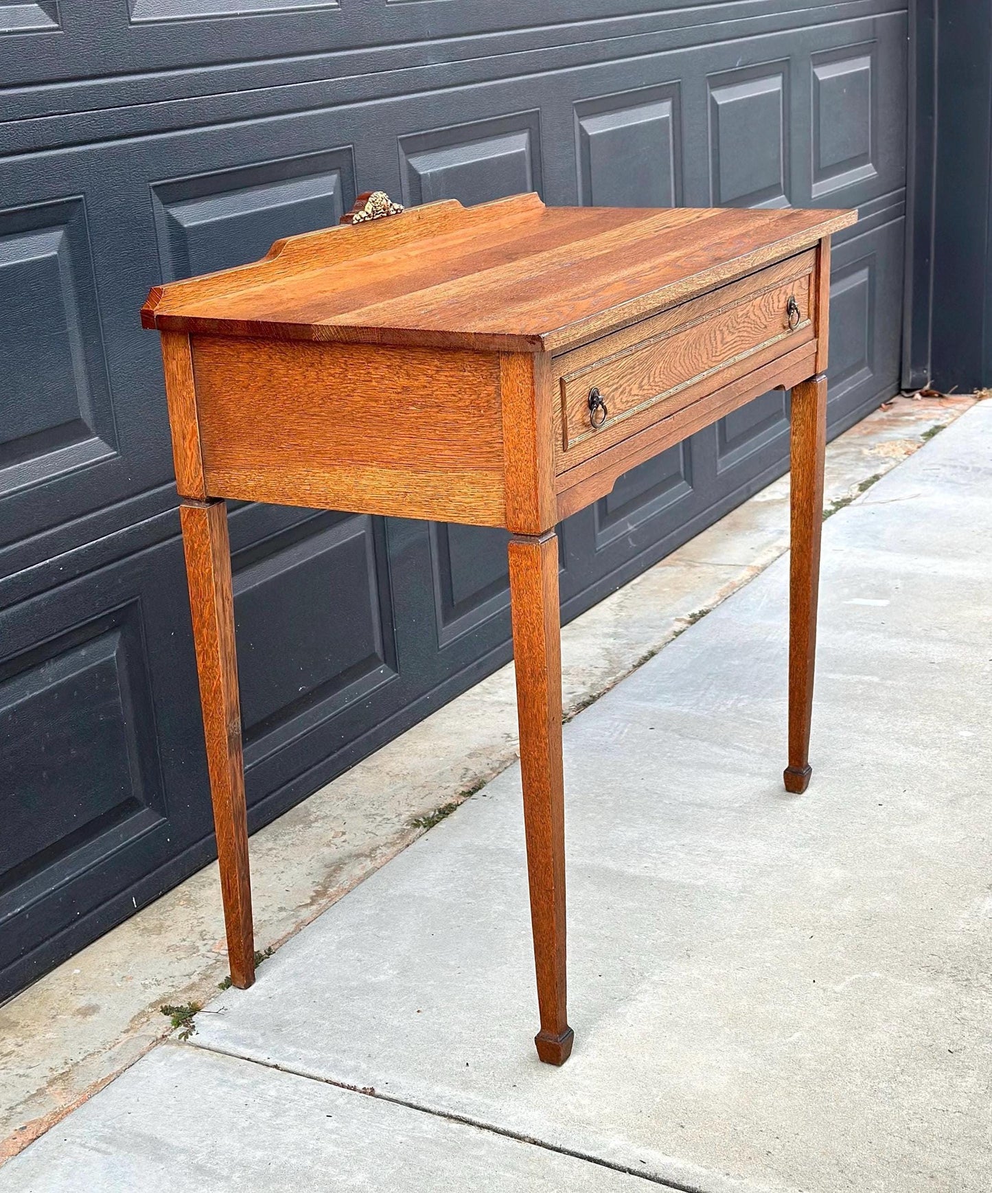 Antique Early 1900's Solid Wood Single Drawer Tiger Oak Entry Accent Table