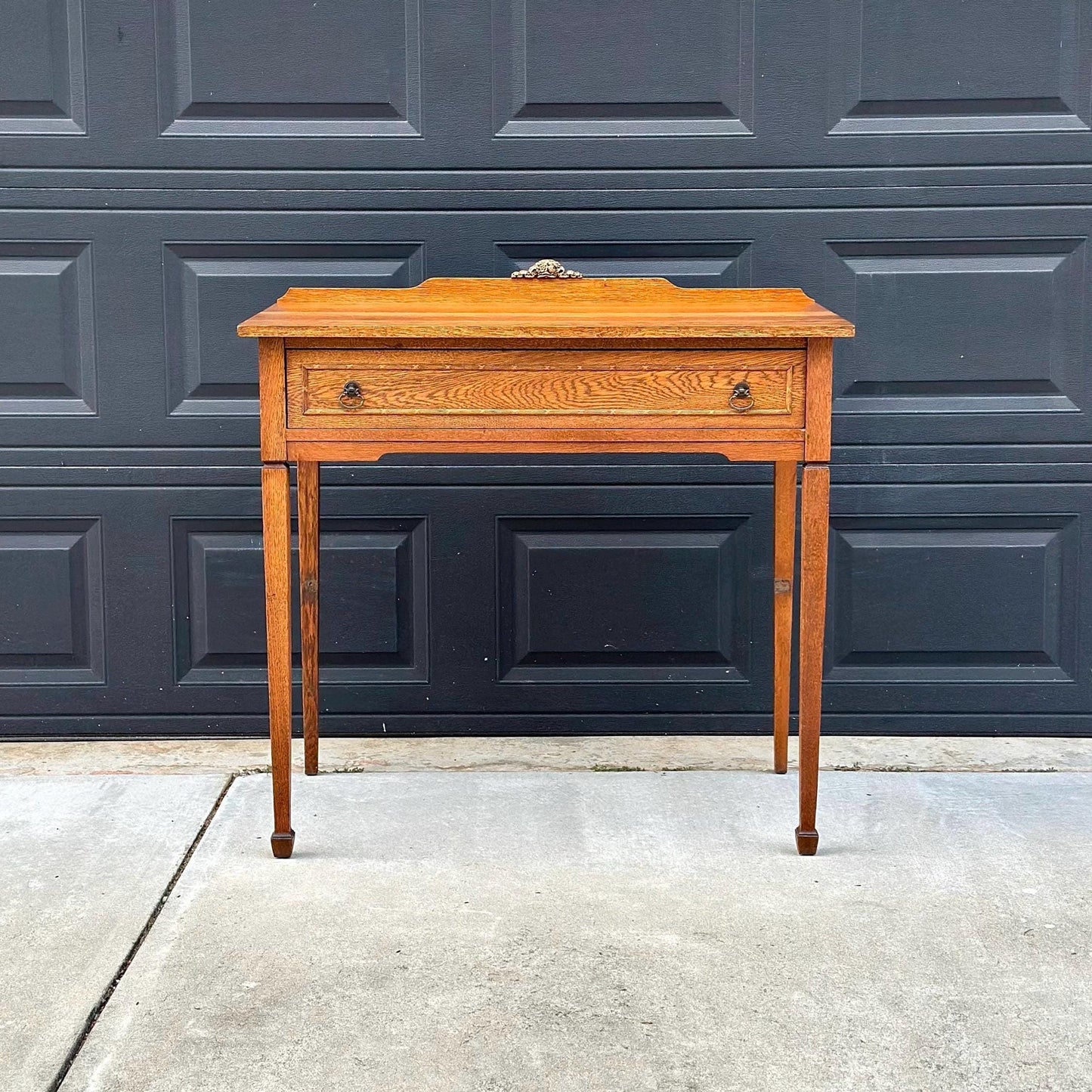 Antique Early 1900's Solid Wood Single Drawer Tiger Oak Entry Accent Table